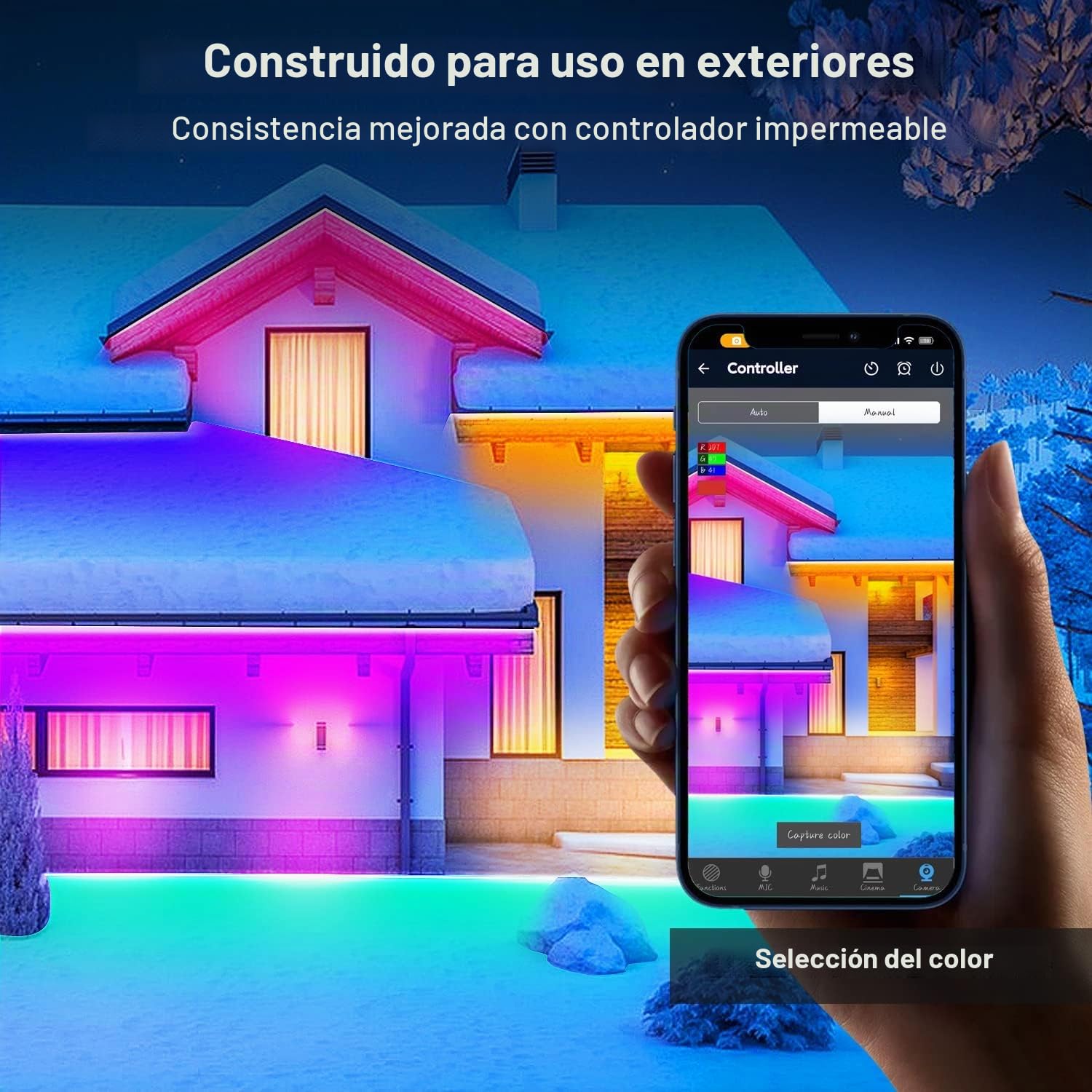 40M IP67 Tira LED Exterior Impermeable, Bluetooth RGB Tiras de LED para Exterior con Aplicación y Control Remoto, Sincronización Musical, para Jardín, Balcón, Terraza y Festivales (40M*1)