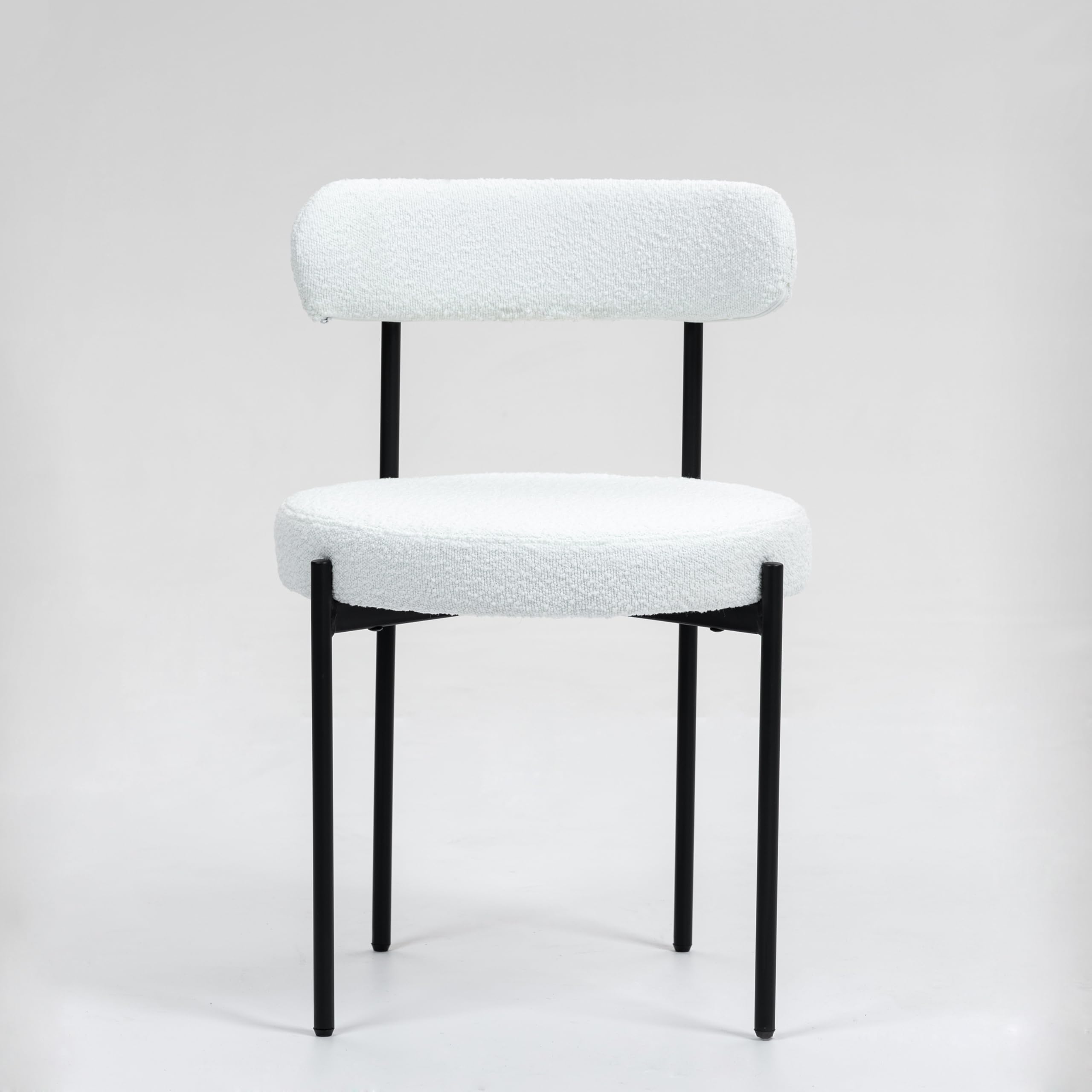 Midcentury - Juego de 2 sillas de comedor modernas de tela blanca vintage con diseño de boucle, acogedoras sillas tapizadas con patas de metal negro para cocina, comedor y bistró 2