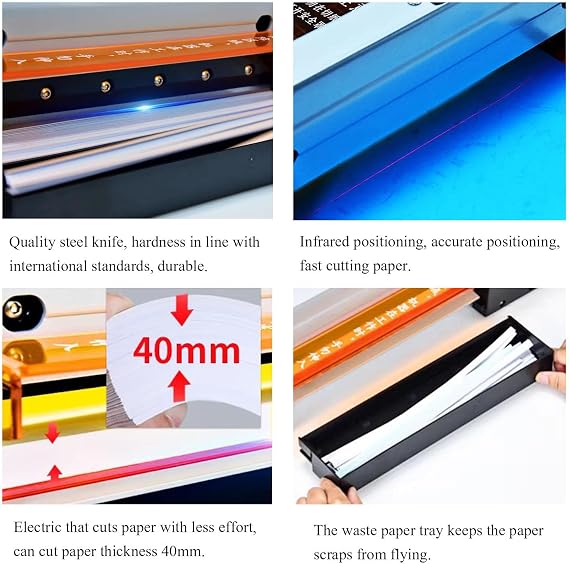 Heavy Duty Automatic Guillotine Paper Trimmer, Cutting Thickness 40mm, with Gridlines, Automatic Security Safeguard, Electric Paper Cutter for Cardstock Cards Leather