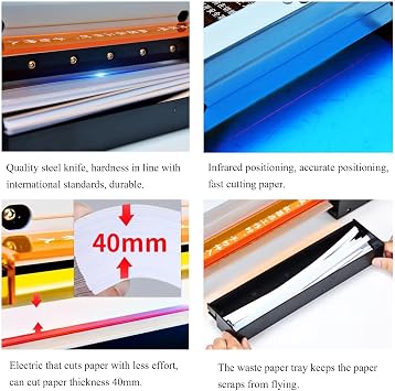 Heavy Duty Automatic Guillotine Paper Trimmer, Cutting Thickness 40mm, with Gridlines, Automatic Security Safeguard, Electric Paper Cutter for Cardstock Cards Leather