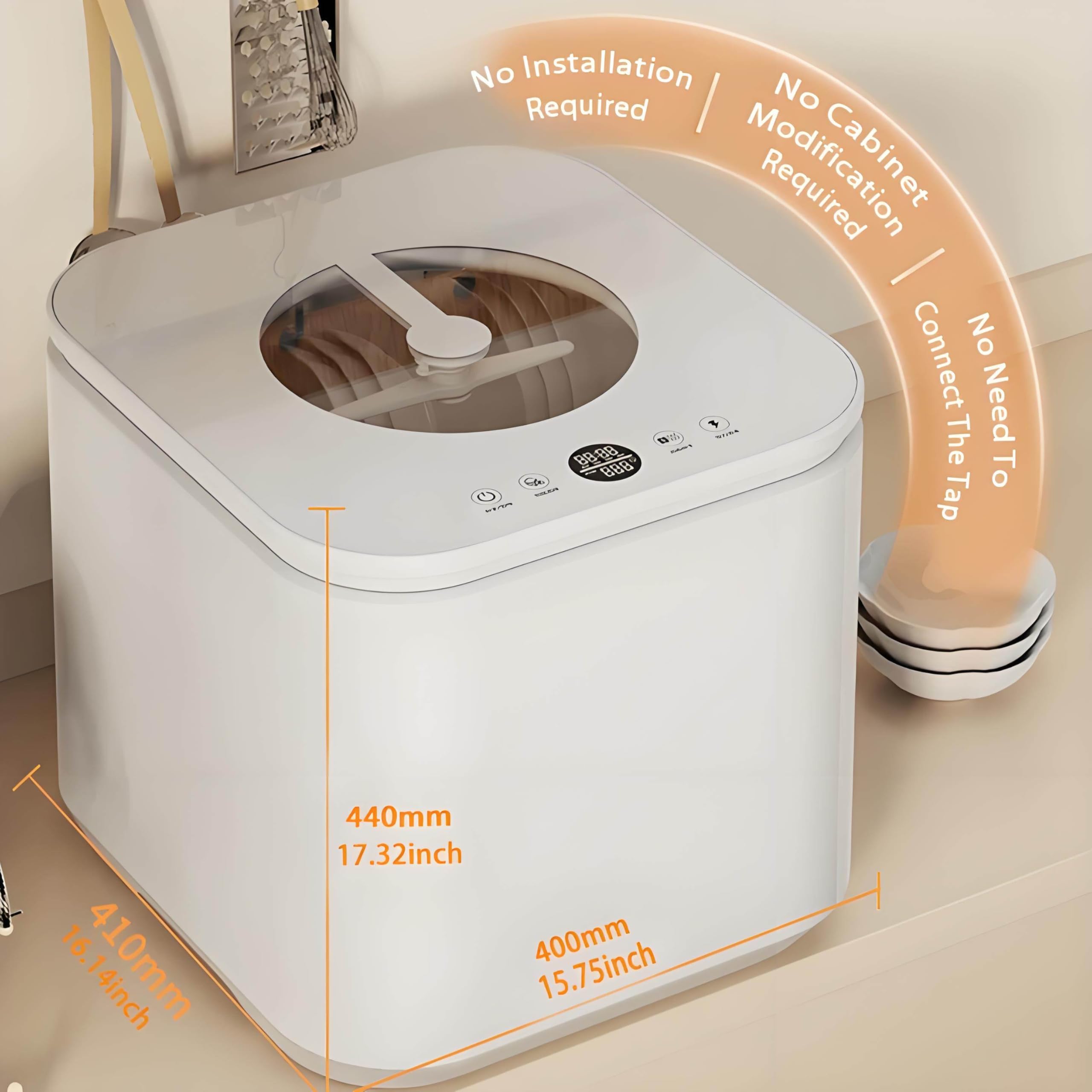 Este Minilavavajillas Portátil de Encimera Cuenta Secado con Aire Caliente, Esterilización con Oxígeno Activo y Funciones de Lavado de Frutas. es Ideal para Familias Pequeñas y Parejas. A
