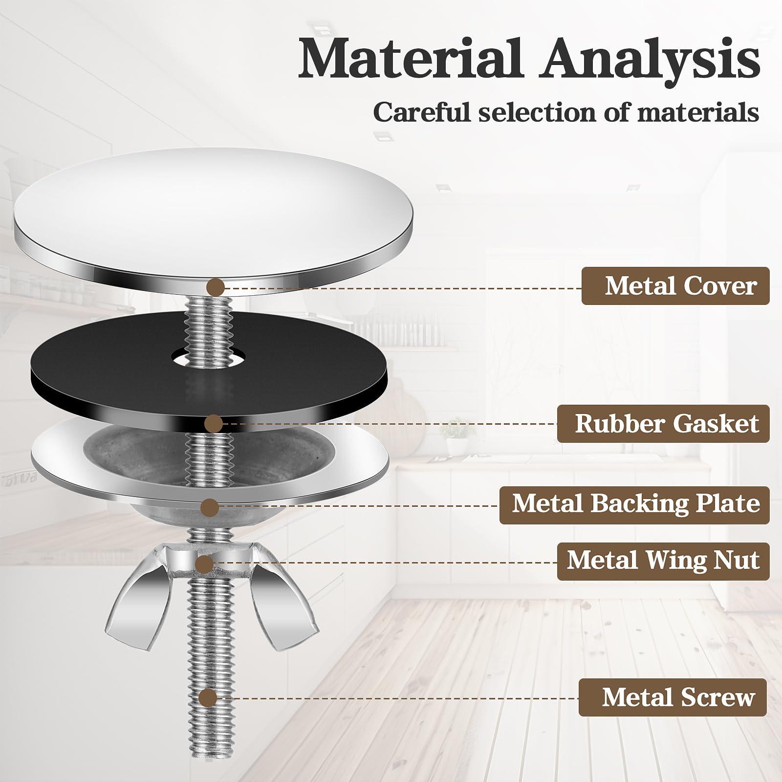 Cubierta para agujero de fregadero, cubierta de acero inoxidable, tapa de agujero de fregadero de cocina, accesorios de fregadero para decoración del hogar, cocina y baño (plateado)