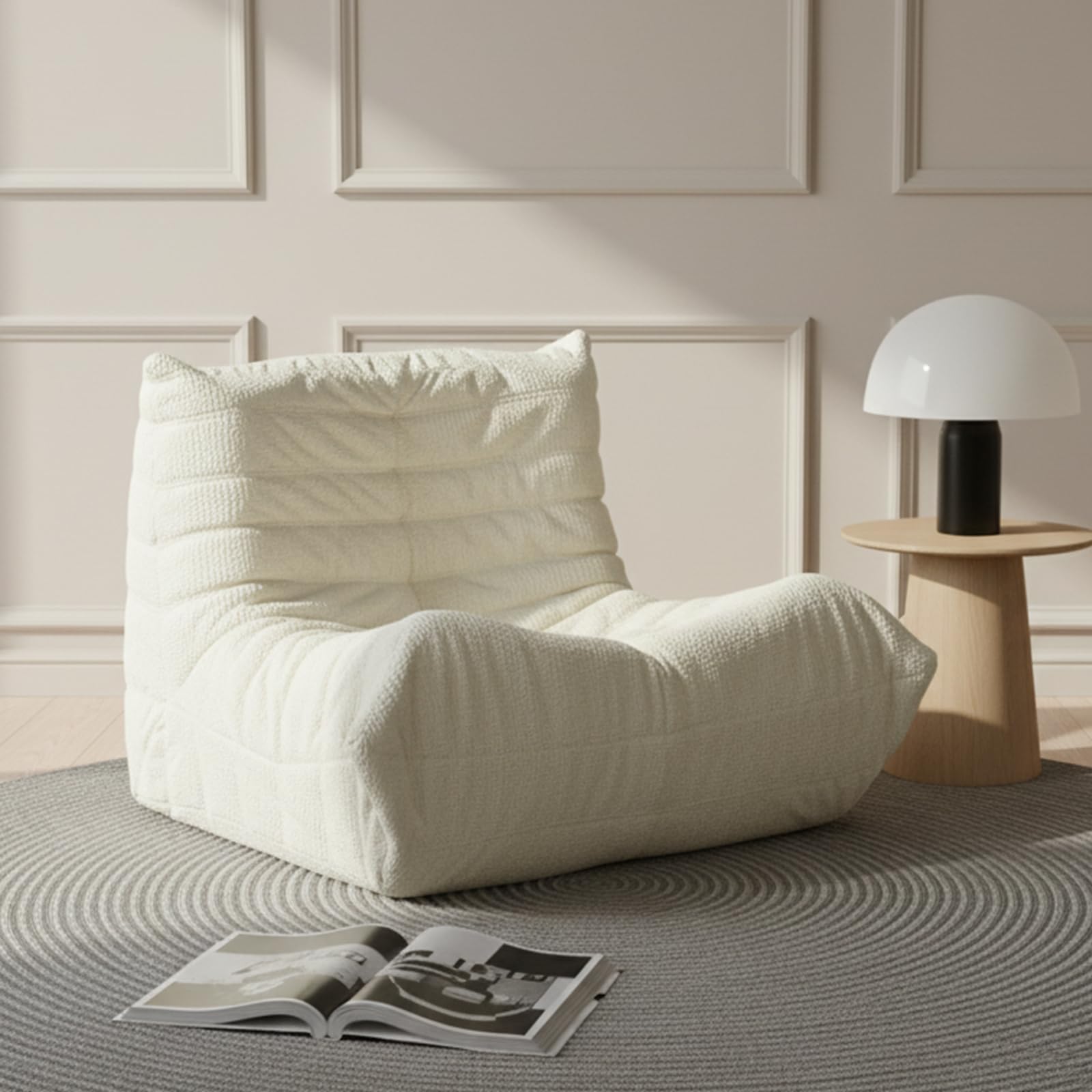 AIMSTYTO Bean Bag Chair for Adults - Comfy Ergonomic High-Resilience Medium Size Bean Bag Sofa for Bedroom Living Room, Gaming & Reading, Single Lounge Sofa for Indoor Use (White)