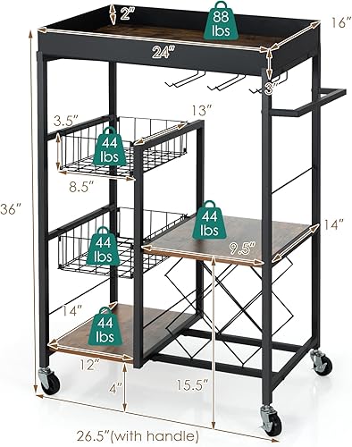 Miniatura 8 de Giantex Carrito de isla de cocina con ruedas, carrito de servicio de bar móvil, con bandeja superior extraíble, estante para vino, soporte para