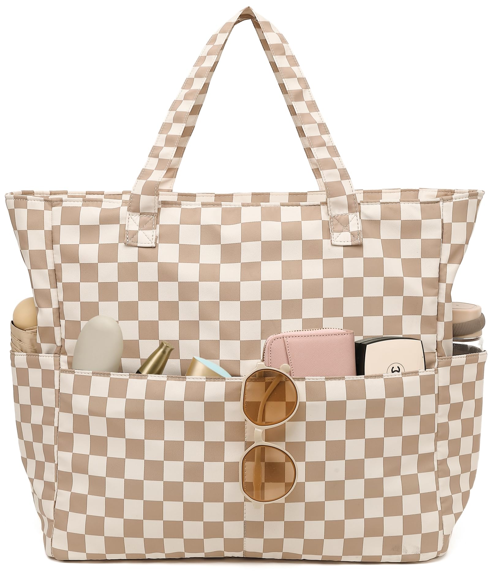 LEDAOU Large Beach Tote Bag Women Waterproof Sandproof Zipper Beach Tote Bag for Pool Gym Grocery Travel with Wet Pocket