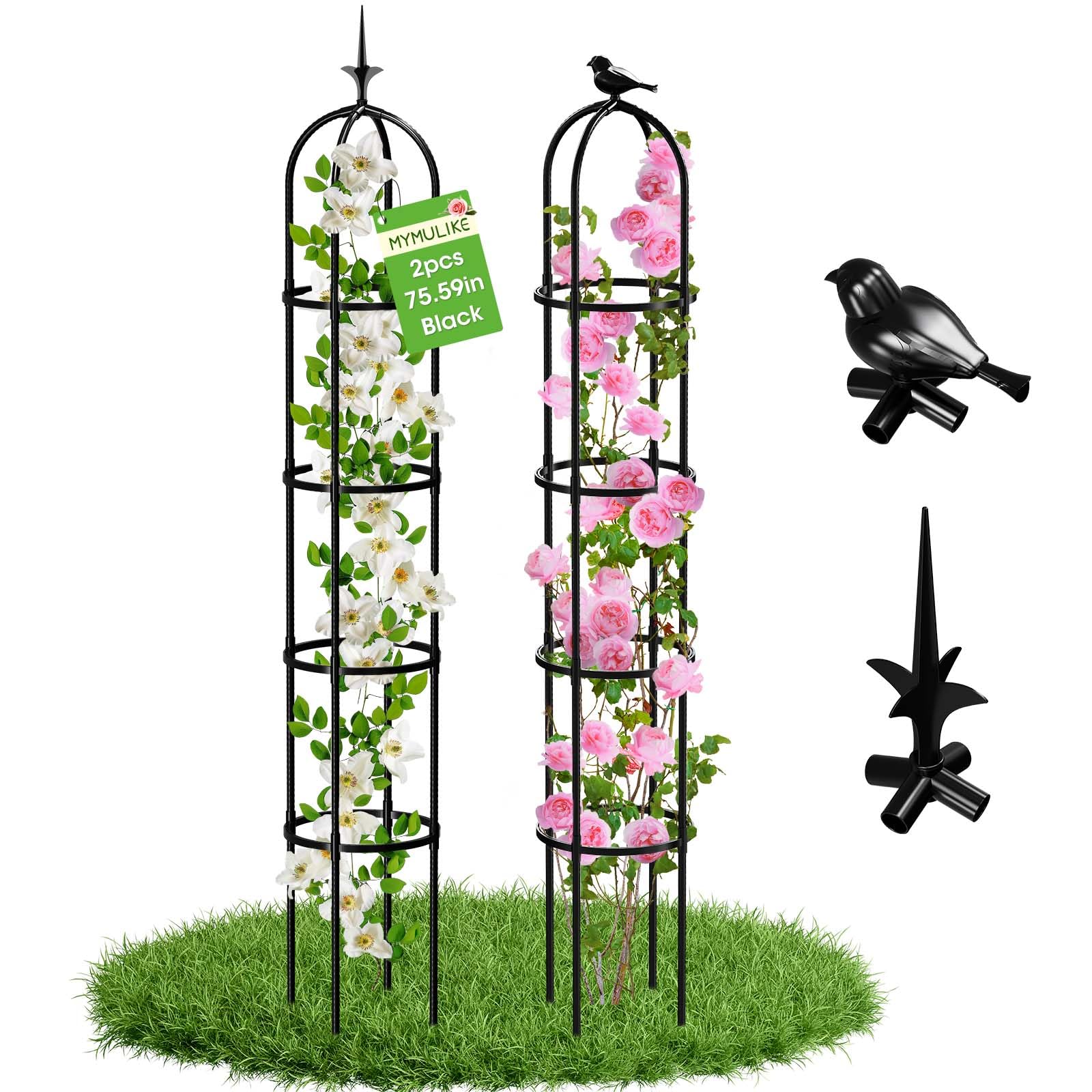 MYMULIKE 2Pcs Trellis for Climbing Plants, 192cmx30cm Garden Obelisks Rustproof Metal with Heavy Duty Plastic Coated for Climbing Plants Metal, Tower Obelisk Garden Trellis, Indoor Outdoor, Flowers — image 1