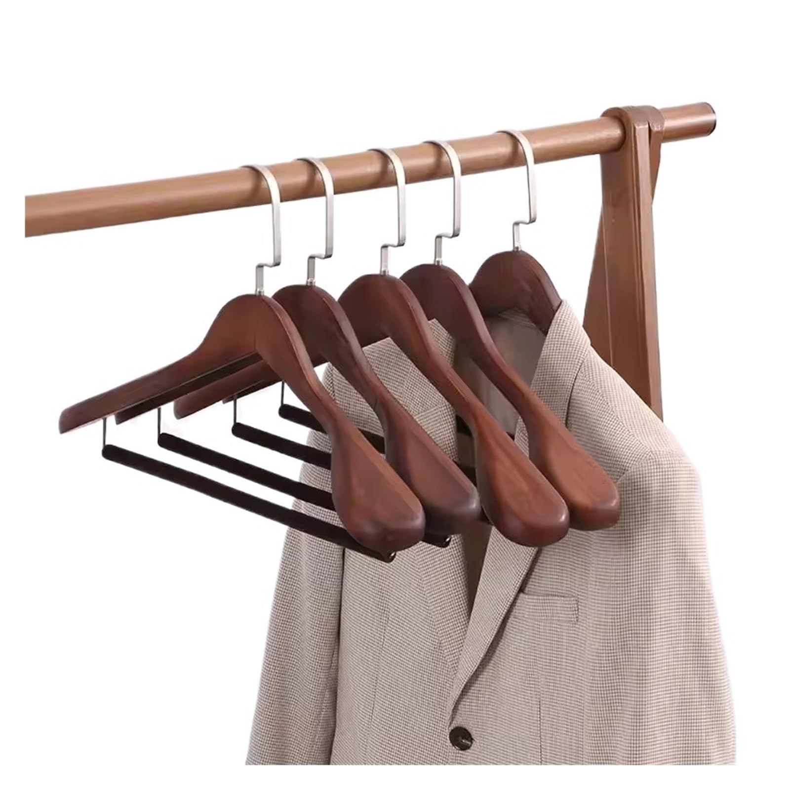 Kleiderbügel-Set aus Holz, breite Schulter, Kleiderbügel, Hemd, mit drehbarem Haken, rutschfeste Stange (39 cm) für Oberbekleidung, Kleider und mehr, 2 Stück