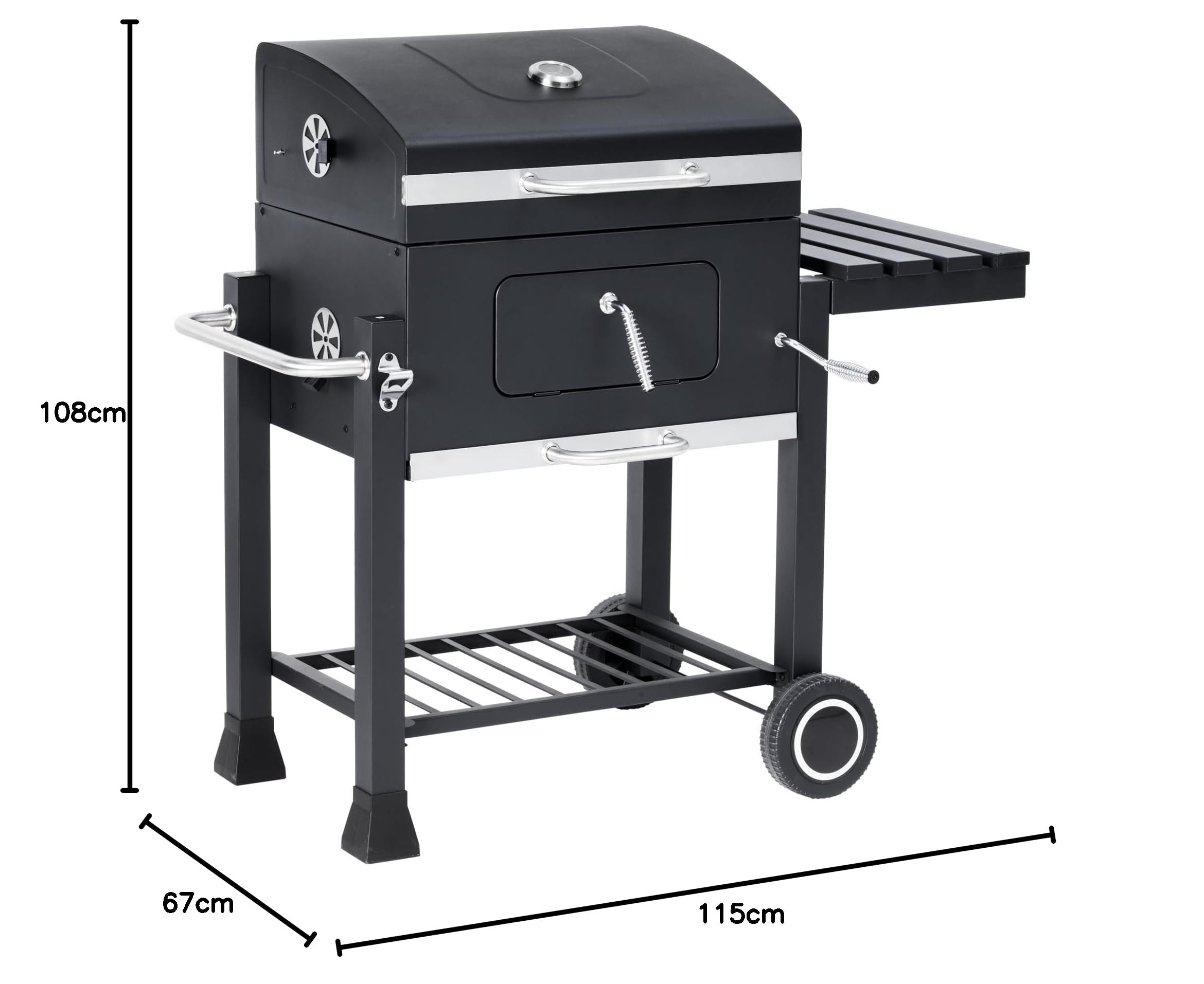 Tarrington House Barbecue au Charbon de Bois Memphis, Acier, Couvercle avec Thermomètre, Tablette latérale Pliable, Bac à Cendres, Étagère inférieure, 2 Roulettes, Gris