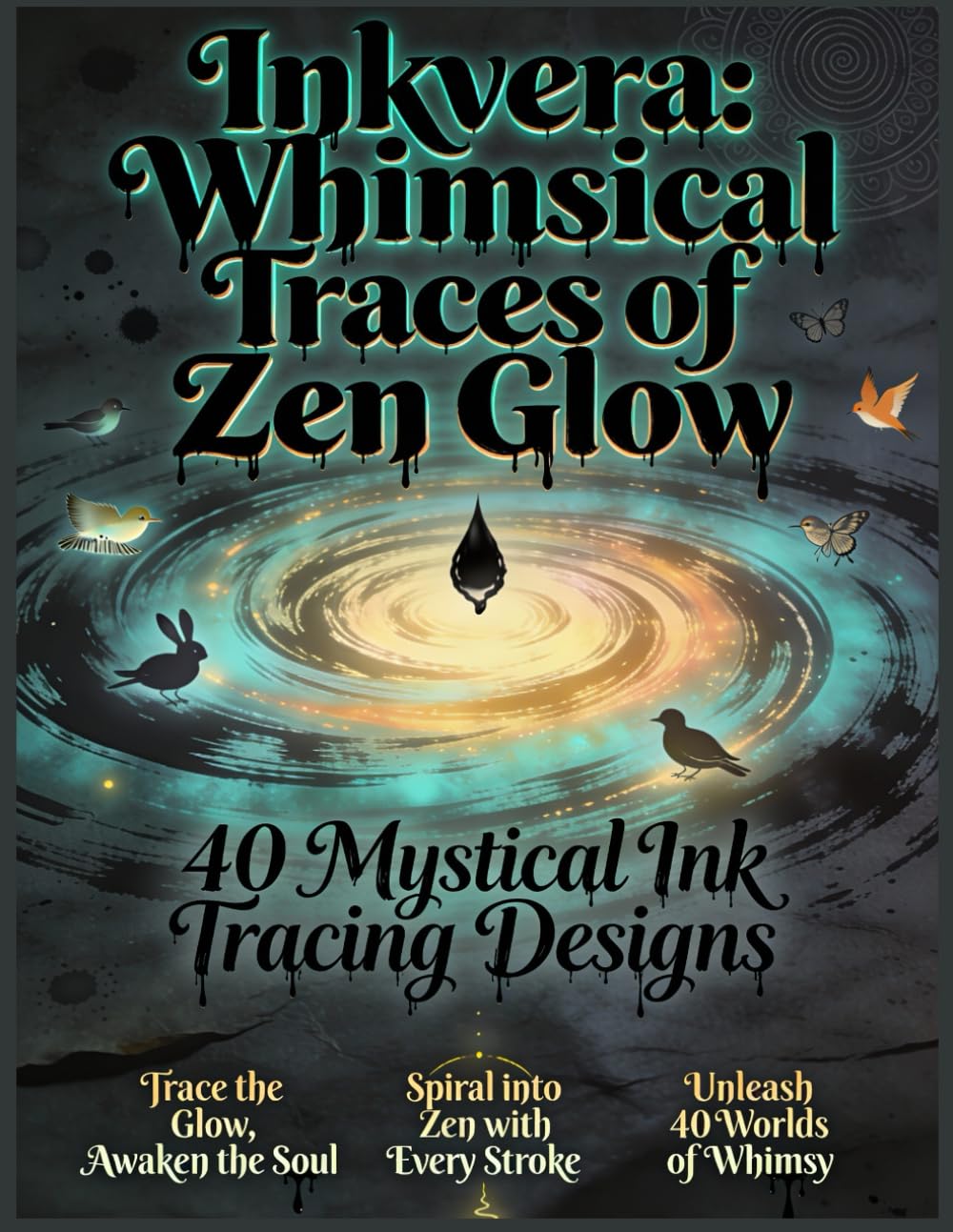 Inkvera: Whimsical Traces of Zen Glow: 40 Hand-Drawn Ink Tracing Coloring Book Pages | Reverse Coloring Book for Adults with Philosophical Fantasy ... Doodle Book, Whimsical Animal Mandalas