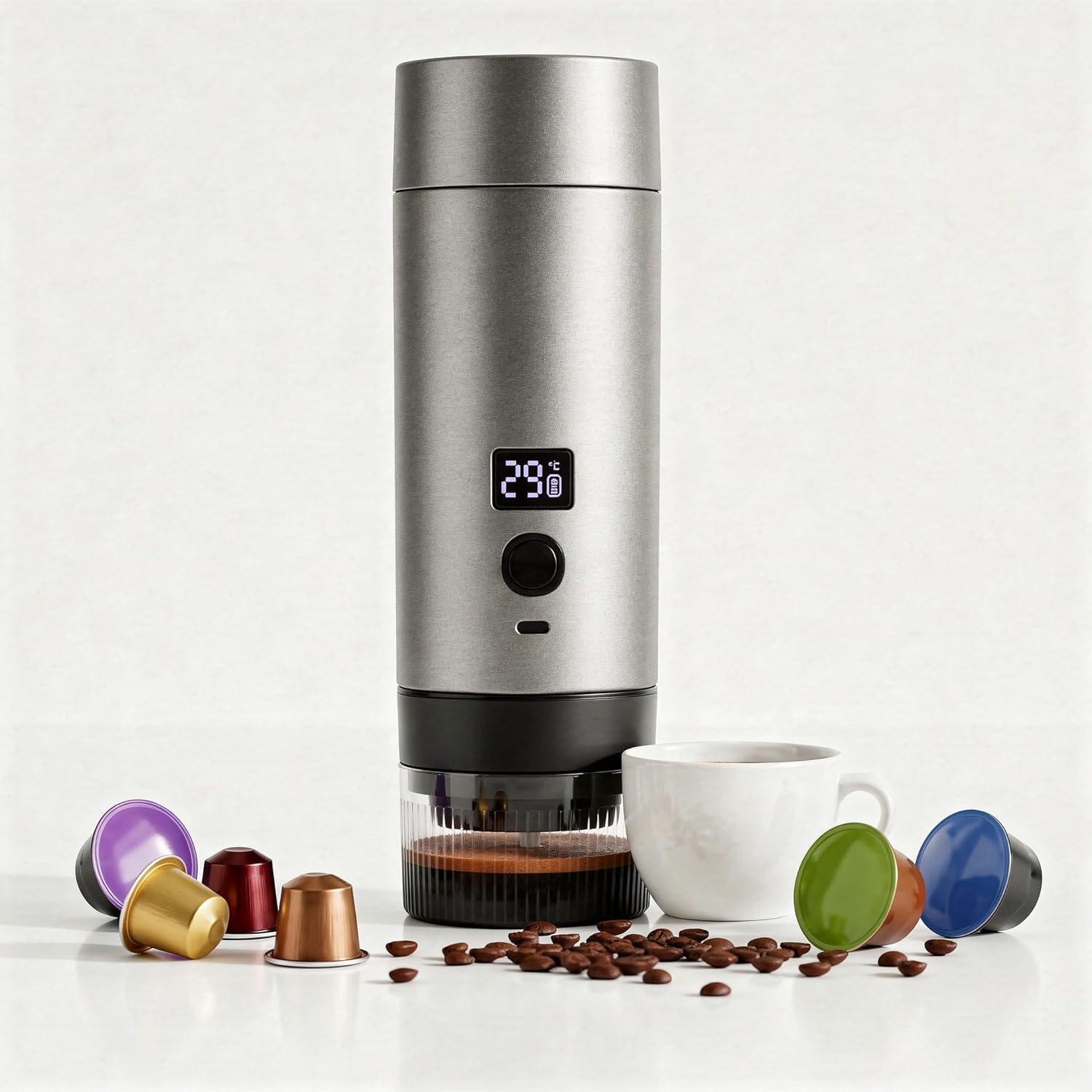 Máquina de Café Expresso Portátil Cápsula Cafeteira Elétrica Automática, Recarregável USB-C para Cápsulas Nespresso e Dolce Gusto e Café Coado Pó