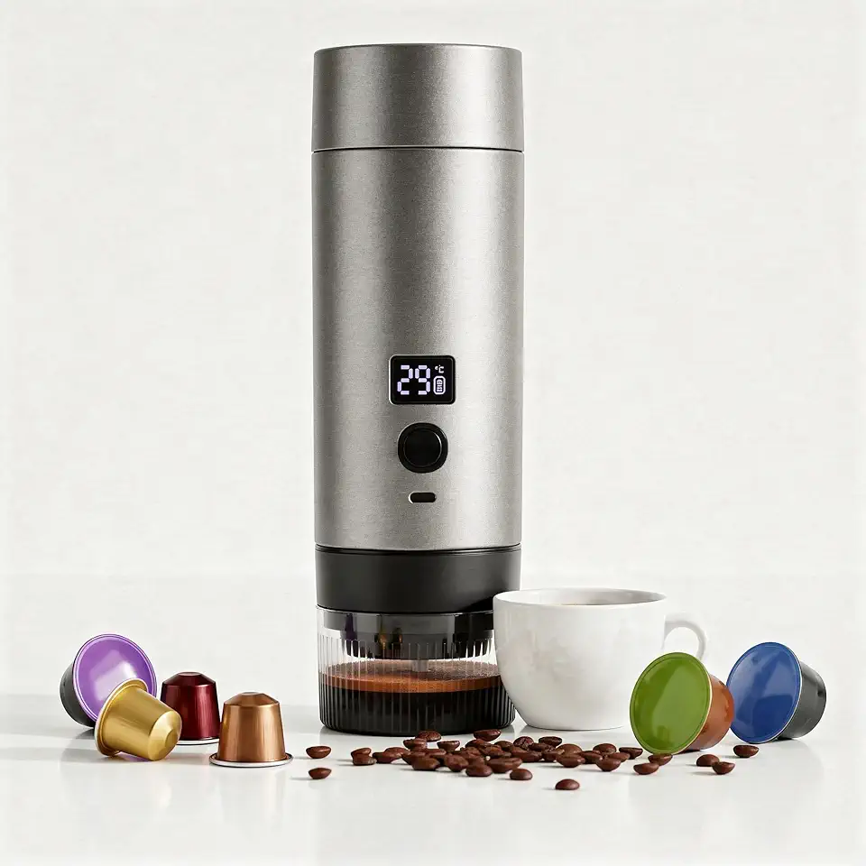Máquina de Café Expresso Portátil Cápsula Cafeteira Elétrica Automática, Recarregável USB-C para Cápsulas Nespresso e Dolce Gusto e Café Coado Pó