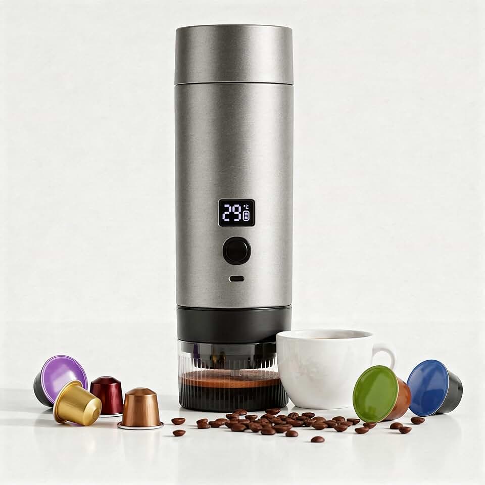 Máquina de Café Expresso Portátil Cápsula Cafeteira Elétrica Automática, Recarregável USB-C para Cápsulas Nespresso e Dolce Gusto e Café Coado Pó