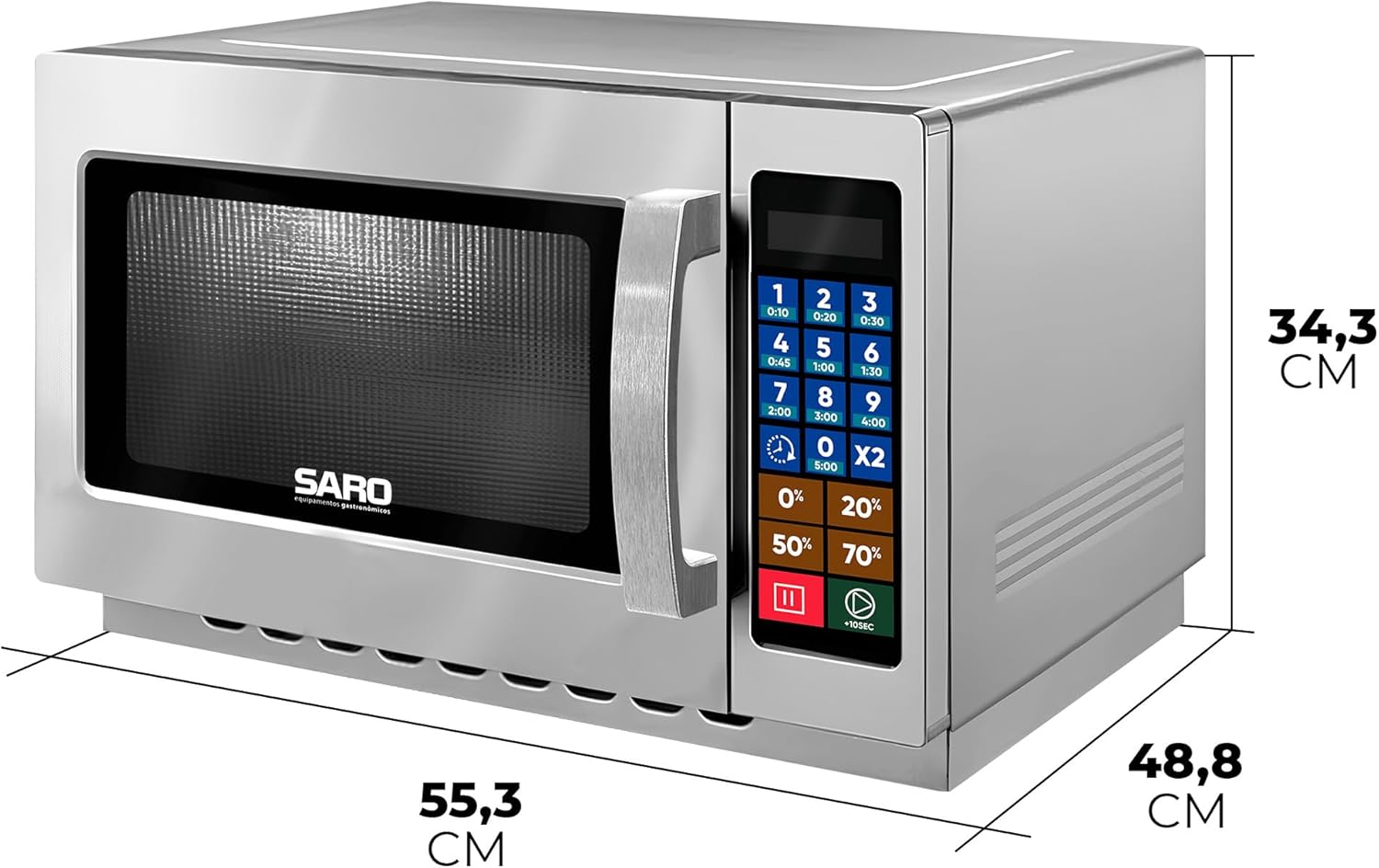 SARO Commercial Microwave Oven, Stainless Steel, 34L/1.2 Cu Ft Capacity, 1000W, Digital Controls, 100 Recipe Memory, LED Display, 55.3x48.8x34.3 cm