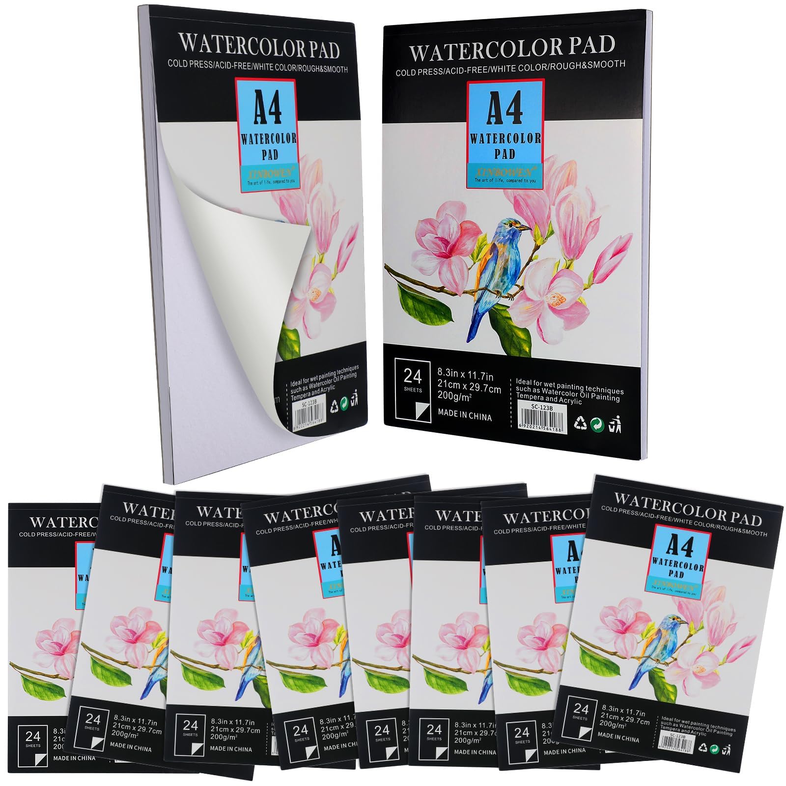 NALACAL Watercolor Paper Pad, 8.3 x 11.7 Inches Artist Paper 200 GSM Drawing Paper Watercolor Sketchbook for Beginners Adults Students Painting Drawing Sketching Art Supplies, 24 Sheets Per Book(4Pcs)