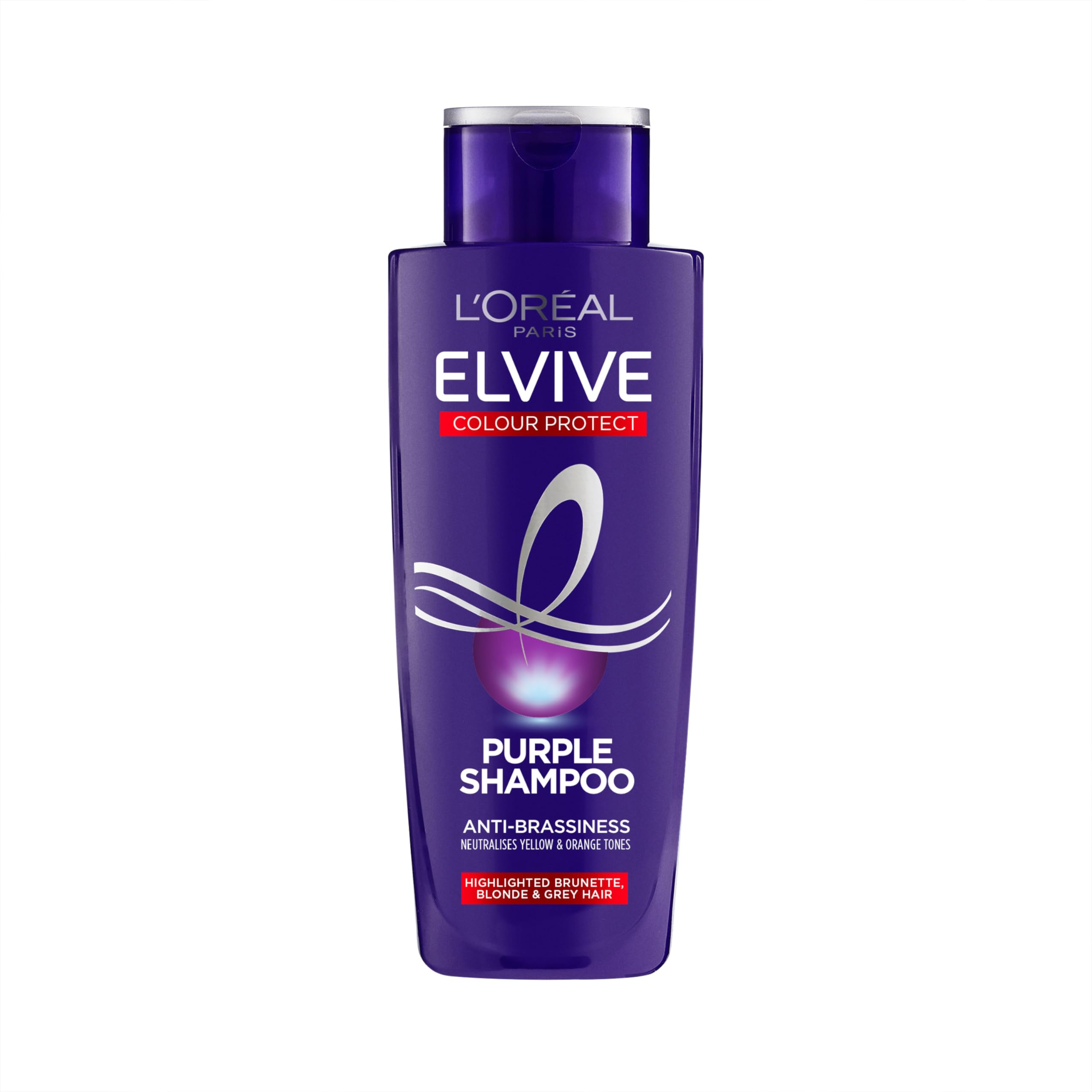 L'Oreal Paris Elvive Colour Protect Anti-Brassiness Purple Shampoo, Neutralises Yellow, Orange & Brassy Tones, Nourishes Highlighted Blonde, Brunette & Grey Hair for Vibrant Colour, 200ml