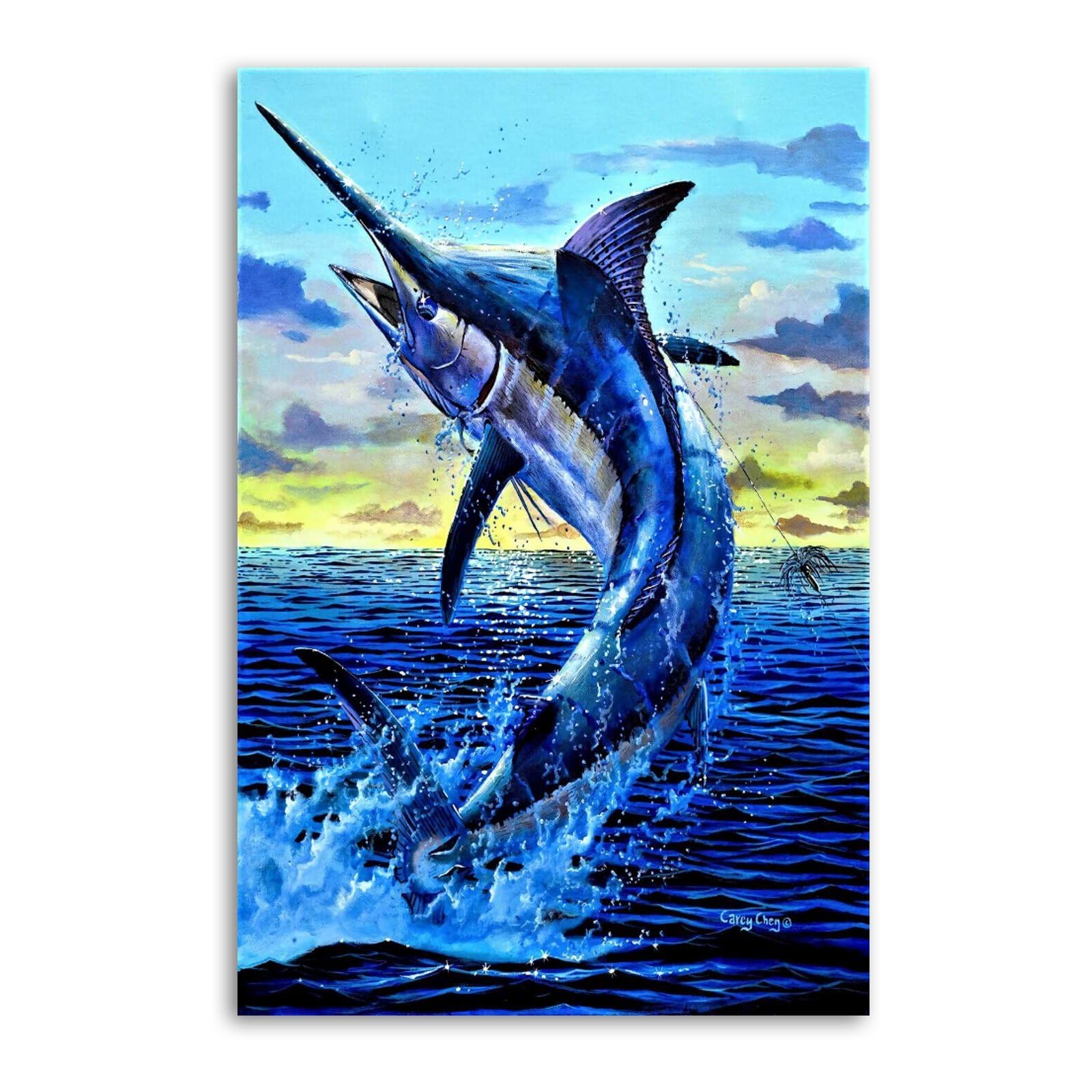 BUUTUUCE Ocean Jumping Blue Marlin Fishing Poster Decorative
