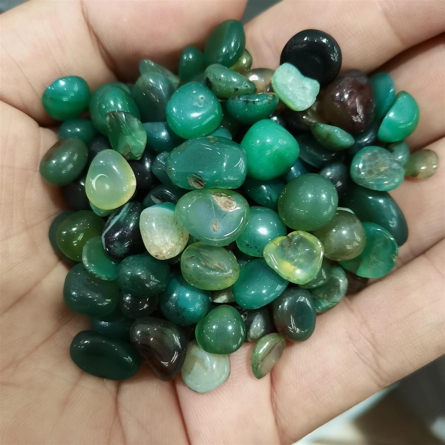 KatLin Natural Stone Natural Green Agate Gravel Specimen Square Aquarium Fish Tank Home Decoration(7-9mm,1000g)