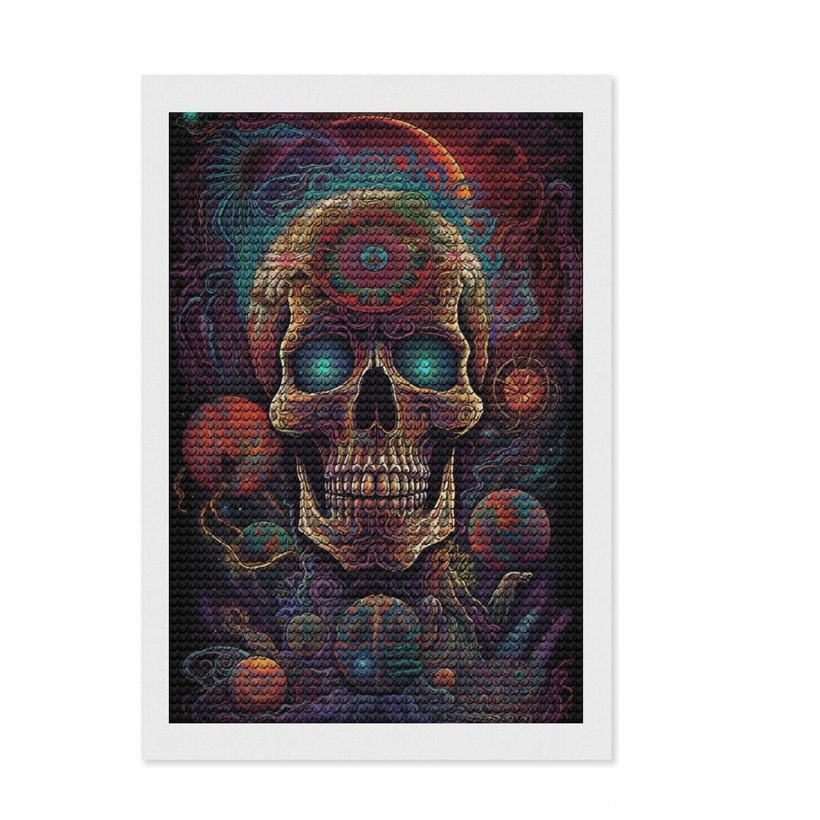 Junmoney Trippy Skull Diamond Painting Set 8"x12", Fun Craft Experience, Sparkling Round Gems, Office Decor, for Adults, Adhesive Canvas