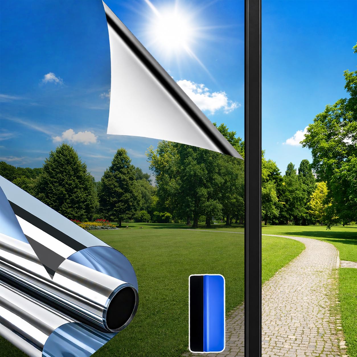 Weeoley One Way Window Film Privacy 44.5x120cm-2pcs, Reflective Mirror Window Tint Film for Glass Windows, Heat Control Sun Blocker UV Anti Glare, Daytime Privacy See Out Not In for Home Office