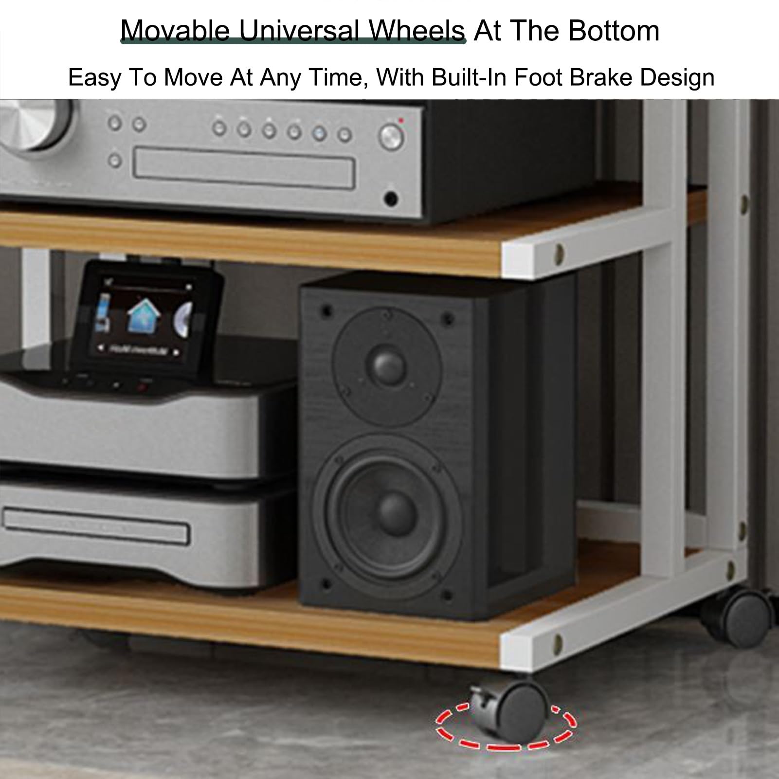 Soporte de medios AV resistente, gabinete estéreo y reproductor de discos, torre de audio y CD, solución de almacenamiento AV para sala de estar, oficina y estudio de grabación (negro, 85,5 x 50 cm)