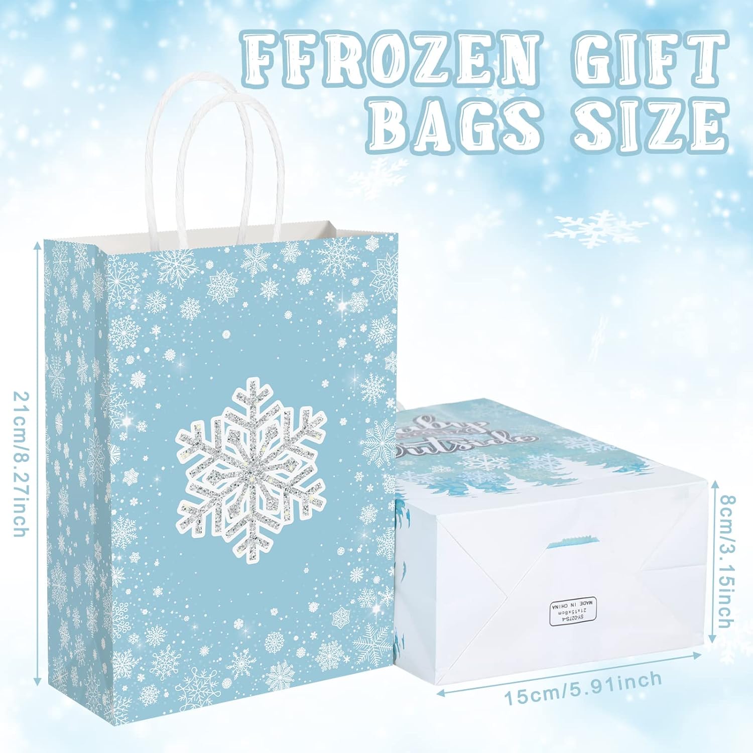 Ferraycle 24 Pcs Winter Snowflake Gift Bags Snowflake Wonderland Paper Treat Bags Goodie with Handle for Winter Party Favor Christmas Birthday Holiday Wonderland Decorations(Blue) - Image 2