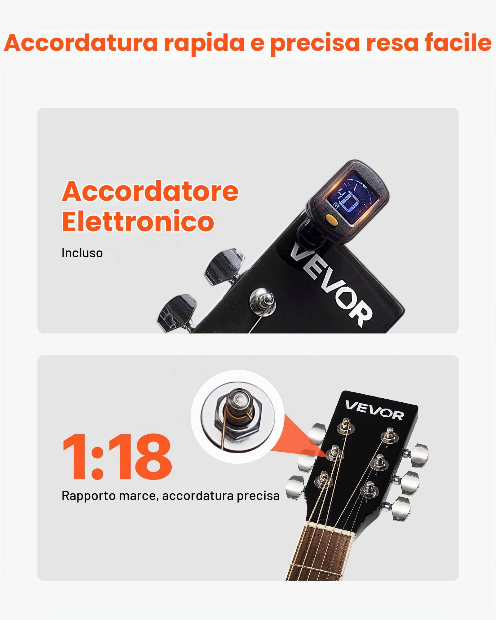 VEVOR Chitarra Acustica Cutaway da 1041,4 mm Chitarra Acustica a 6 Corde con Tavola Armonica in Abete Massello Nero, Custodia Morbida, Accordatore, Tracolla, Corde, Plettri, Tastiera in Palissandro