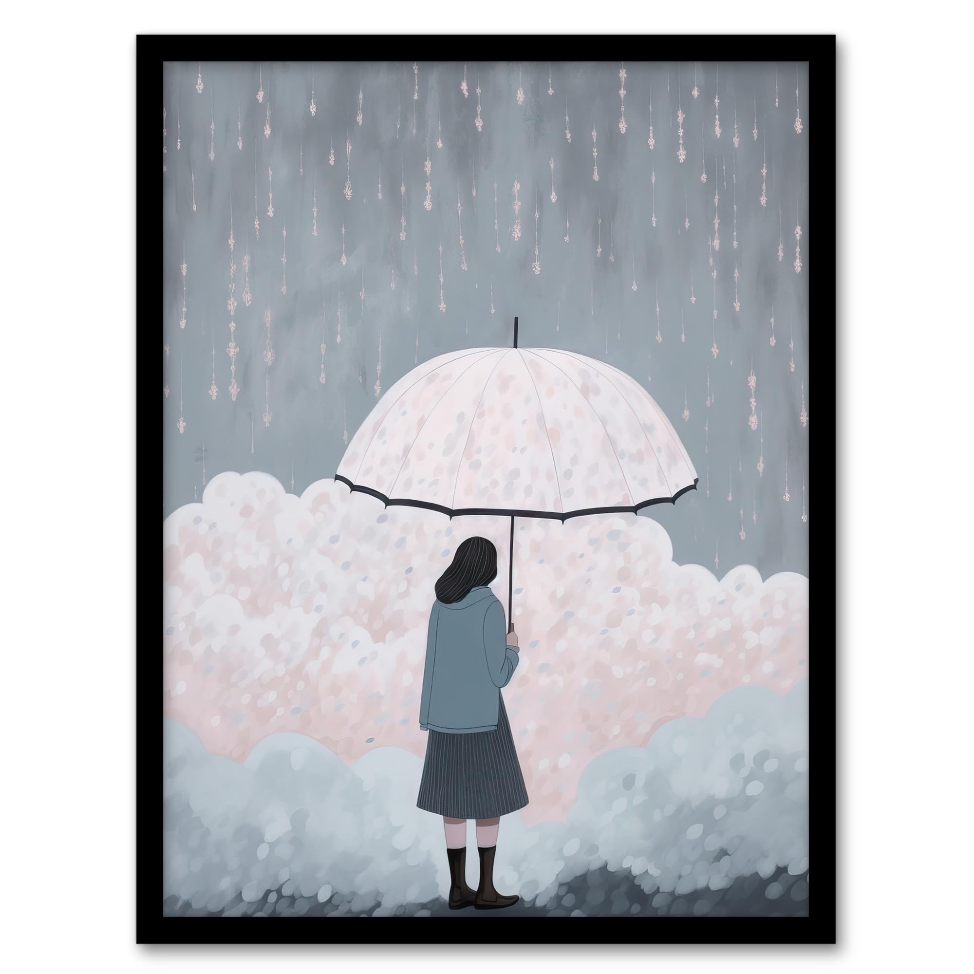 Artery8 Pink Rain By Amy Denver Minimalist Soft Pastel Rain Clouds Minimalism Simple Modern Artwork Artwork Framed Wall Art Print 18X24 Inch