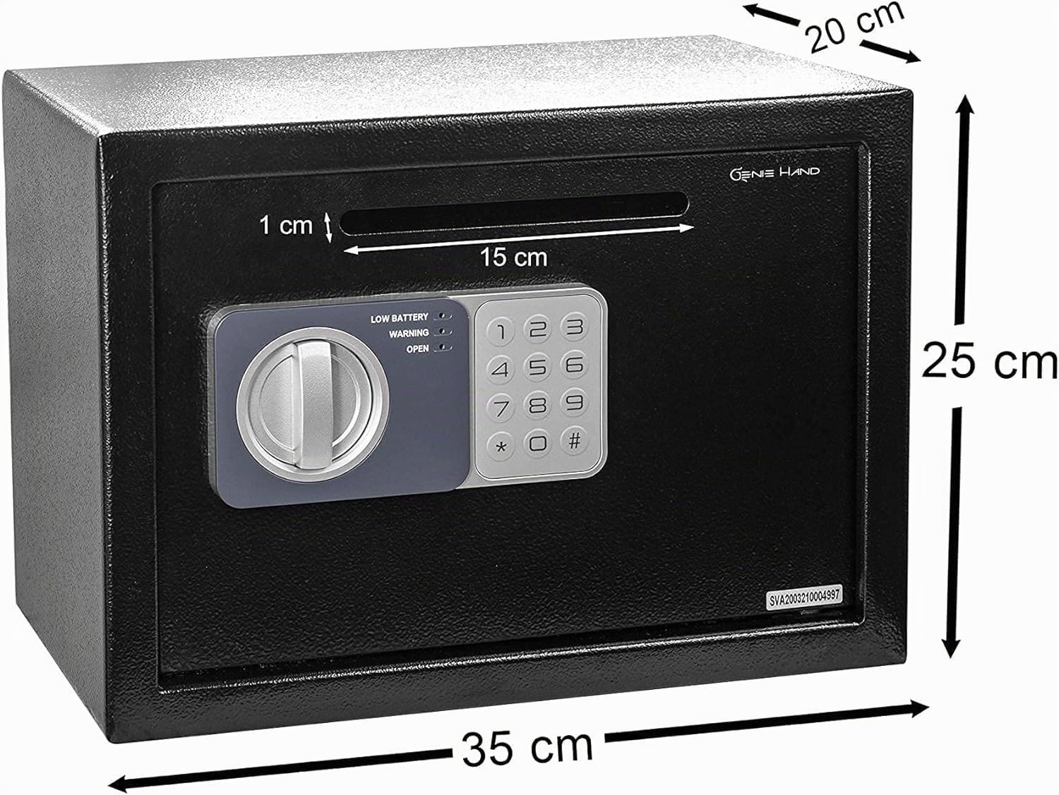 Genie Hand | Möbeltresor für Zuhause mit Elektronik Zahlenschloß und Schlüssel Tresor Safe mit Einwurfschlitz – B-Schloss – Anti-Bounce -Technologie