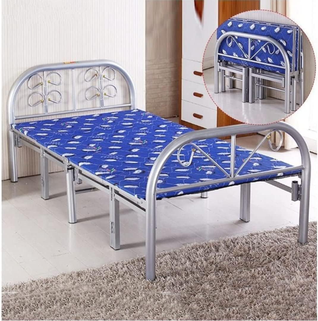 Galaxy Design Heavy Duty Metal Folding Bed Silver & Blue Color - Single Size ( L x W H ) 190 90 70 cm Model GDF-FB19090