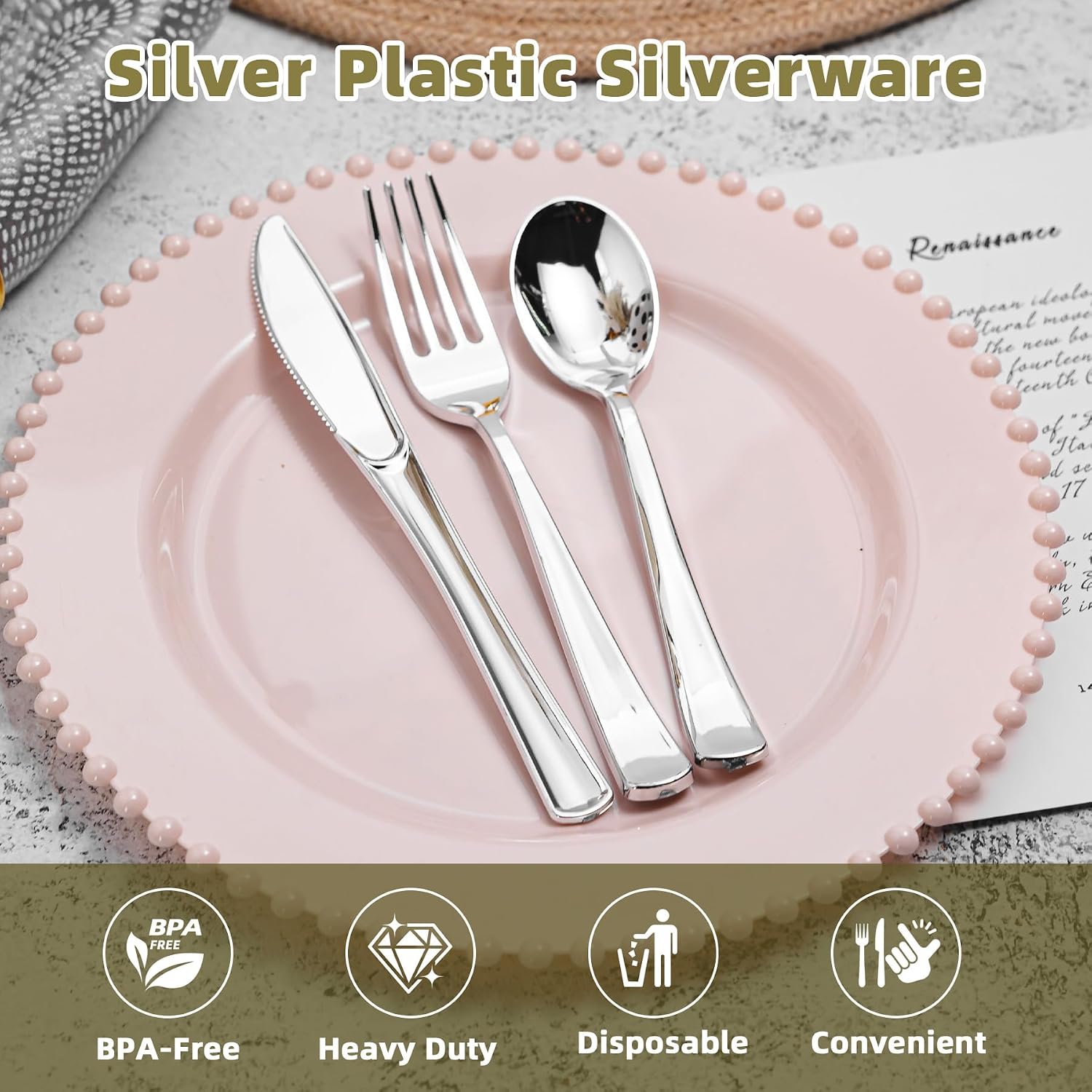 240PCS Sliver Plastic Silverware, Sliver Disposable Cutlery Set image 3