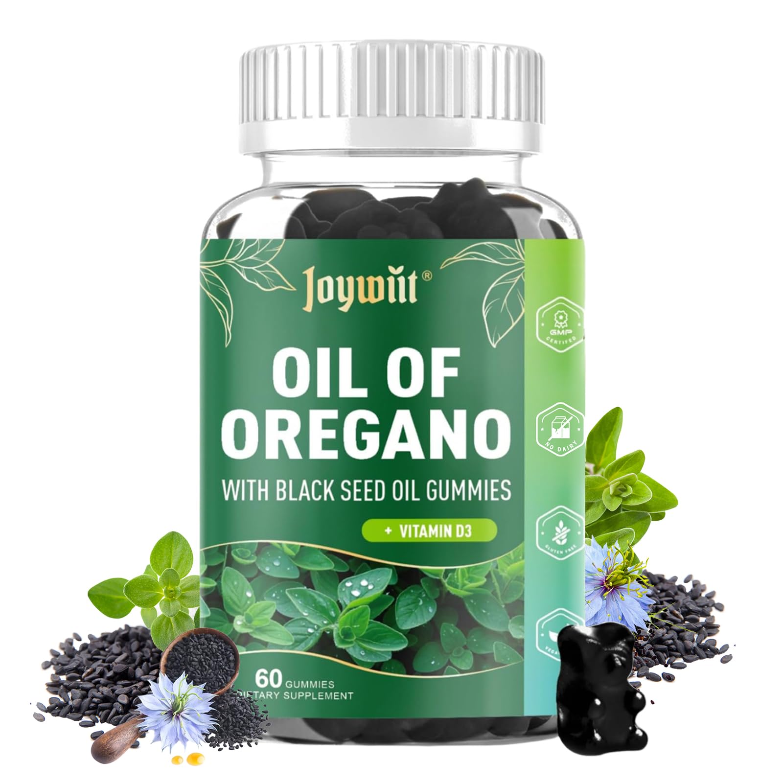 Oregano Oil 300mg Black Seed D3 Gummies Immune Support 60ct