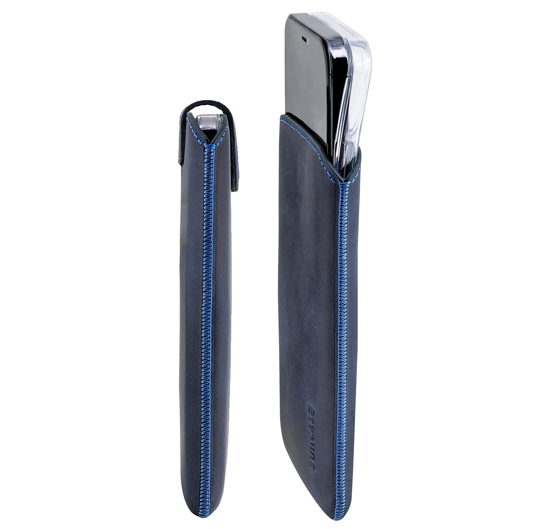 Suncase ECHT Leder Tasche kompatibel mit iPhone 14 Pro (6,1 Zoll) mit ZUSÄTZLICHER Transparent Hülle | Schale | Silikon Bumper Handytasche (mit Rückzugsfunktion und Magnetverschluss) in Pebble Blue