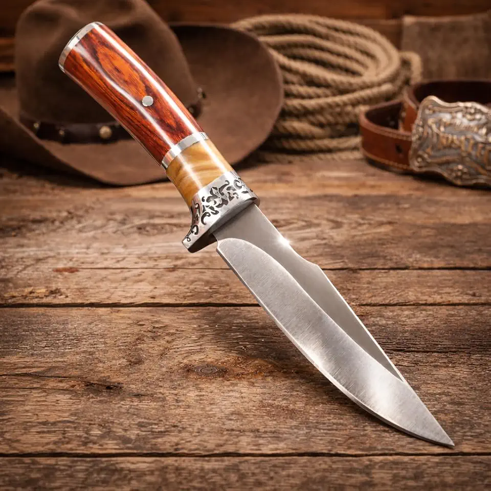Faca Artesanal Premium Aço Inoxidável para Churrasco, Lâmina Full Tang Anti-Corrosiva e Cabo de Madeira de Carvalho