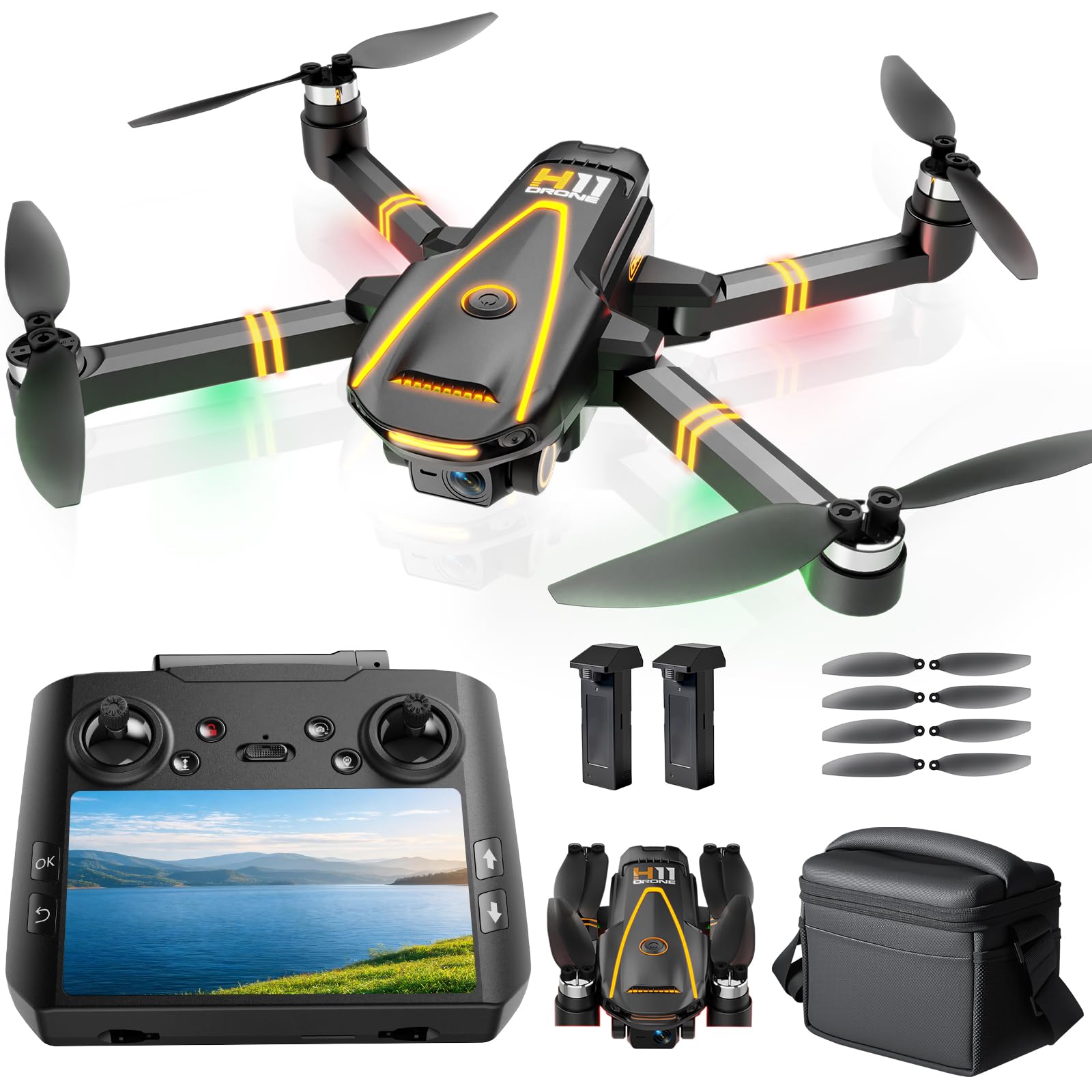 GPS FPV Drohne mit Kamera 4K,Mini Drone für Kinder Anfänger,Foldable Quadrocopter Erwachsene,4.5''HD Bildschirm,2 Akkus,Brushless Motor,follow me,5G Übertragung,Automatischer Rückkehr,Under 249g,C0