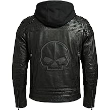 Men's HD Genuine Black Motorcycle Leather Jacket - Harley Reflective Jacket - Cafe Racer Leather Jacket men