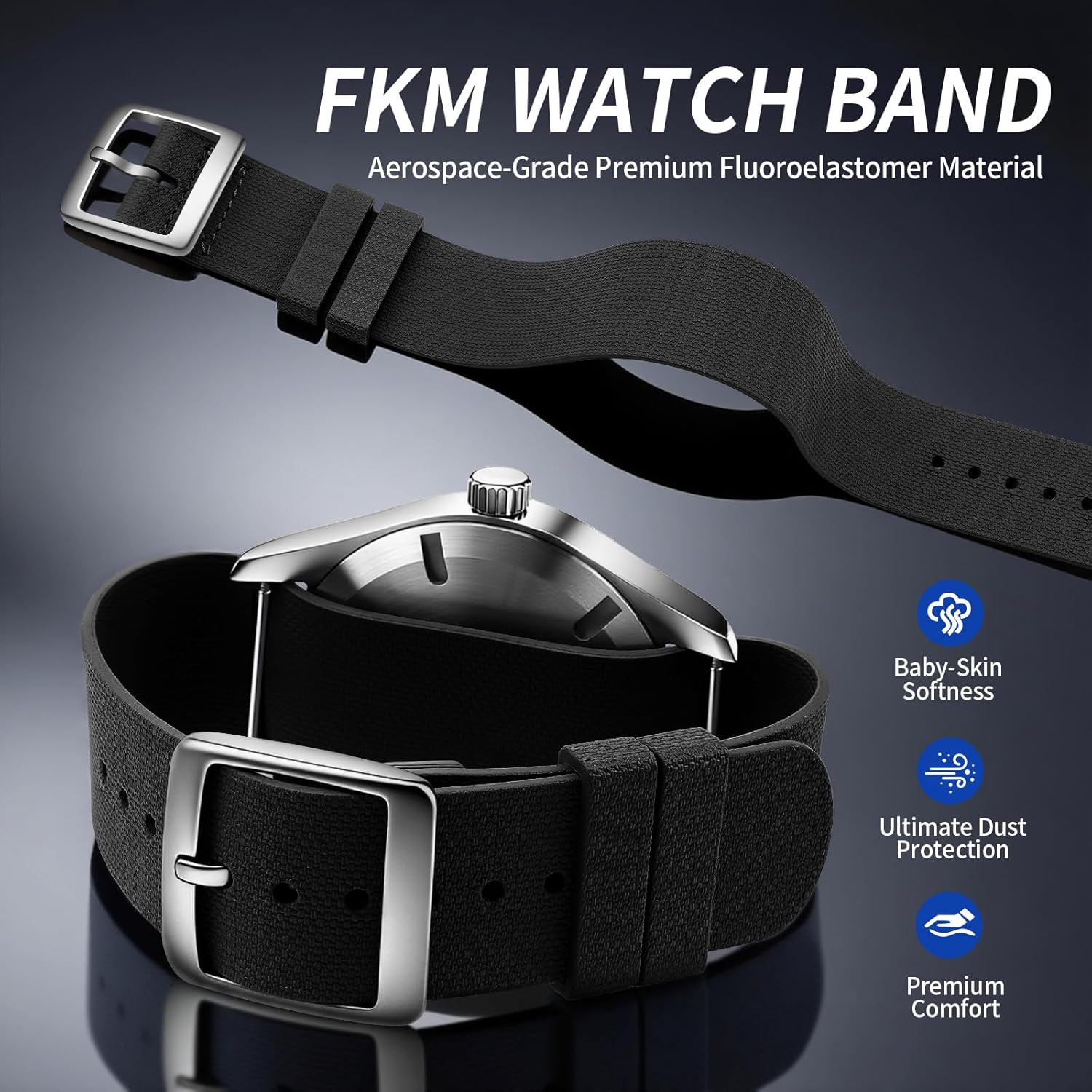 ULLCHRO Watch Strap FKM Rubber Watch Strap 20mm Waterproof Silicone Replacement Band 22mm, Soft Rubber for Man Watch Band - Image 2