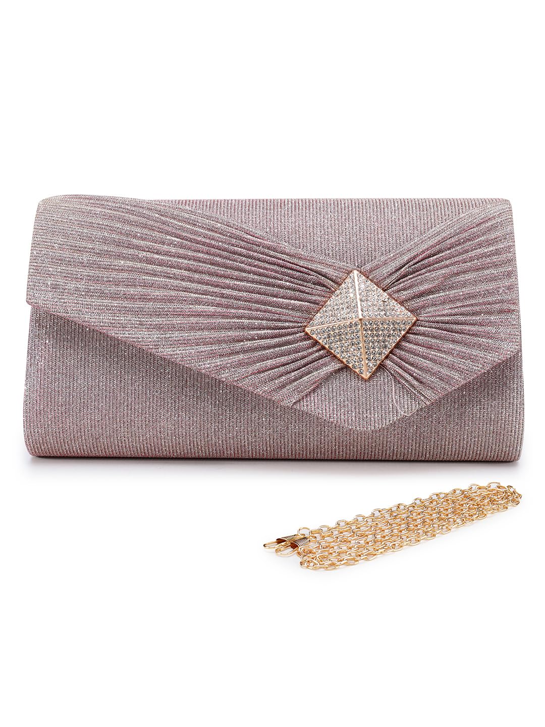 ZEVORA Womens Framed Foldover Clutch | Detachable Chain Sling Strap | Ladies Purse Wallet 07A Pink (23X12 CM) (B0CZ416VB5) Amazon Price History, Amazon Price Tracker