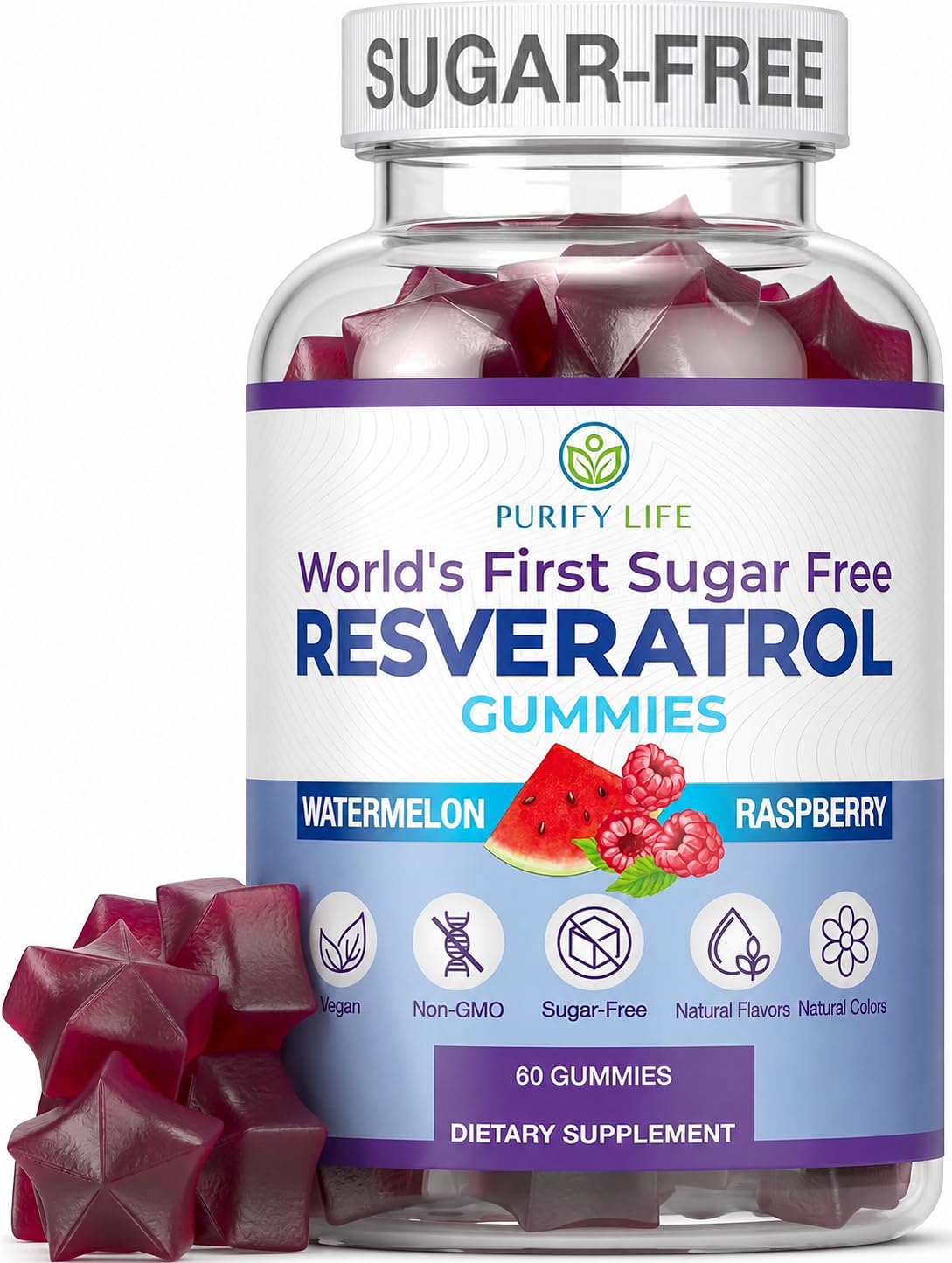 Sugar-Free Resveratrol Gummies, Antioxidant Support Supplement, 60 ct