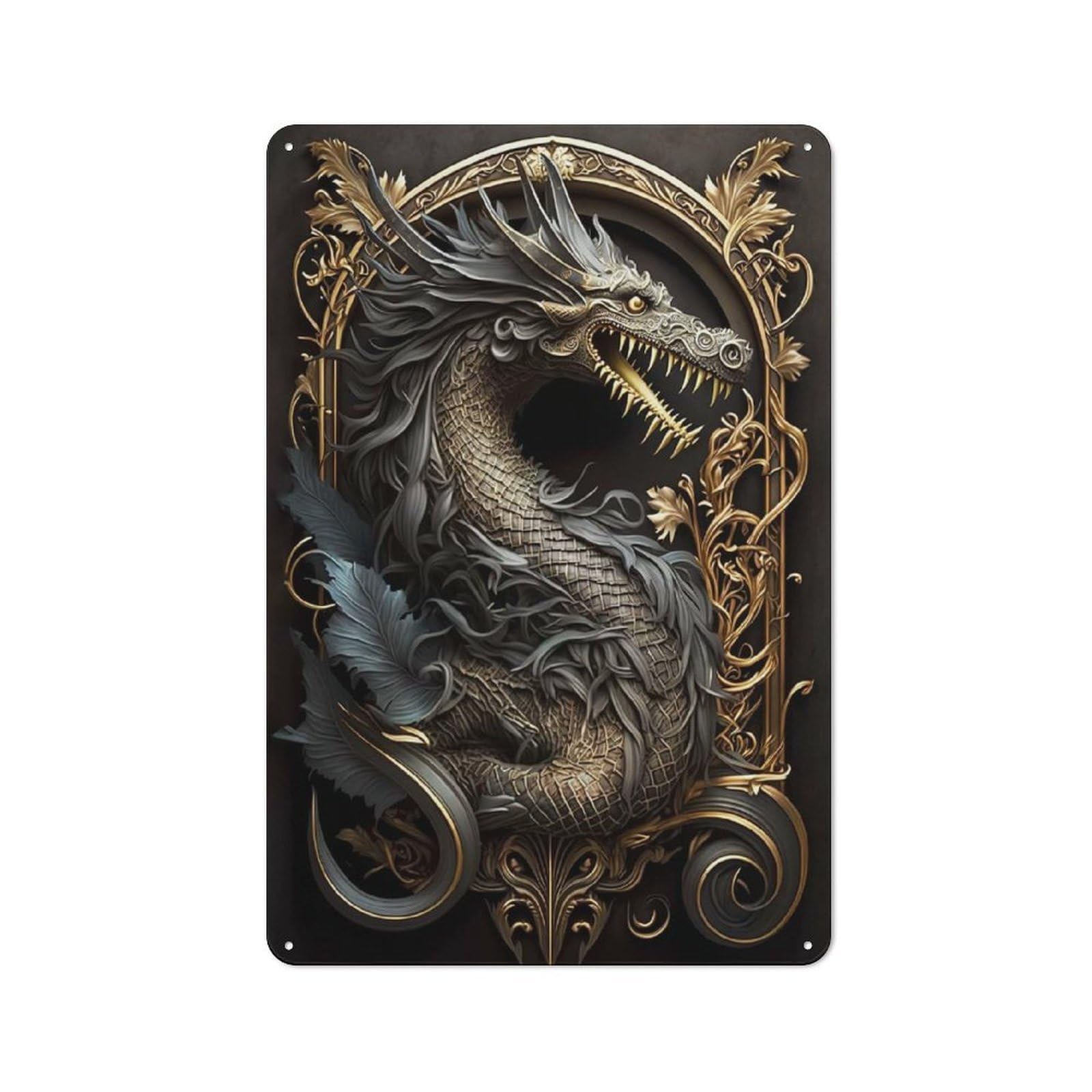 Junmoney Style-10 Legendary Dragon Art Deco Retro Metal Wall Sign 30X20cm For Living Room Or Hallway, For Collectors Decorating Living Rooms And Hallways