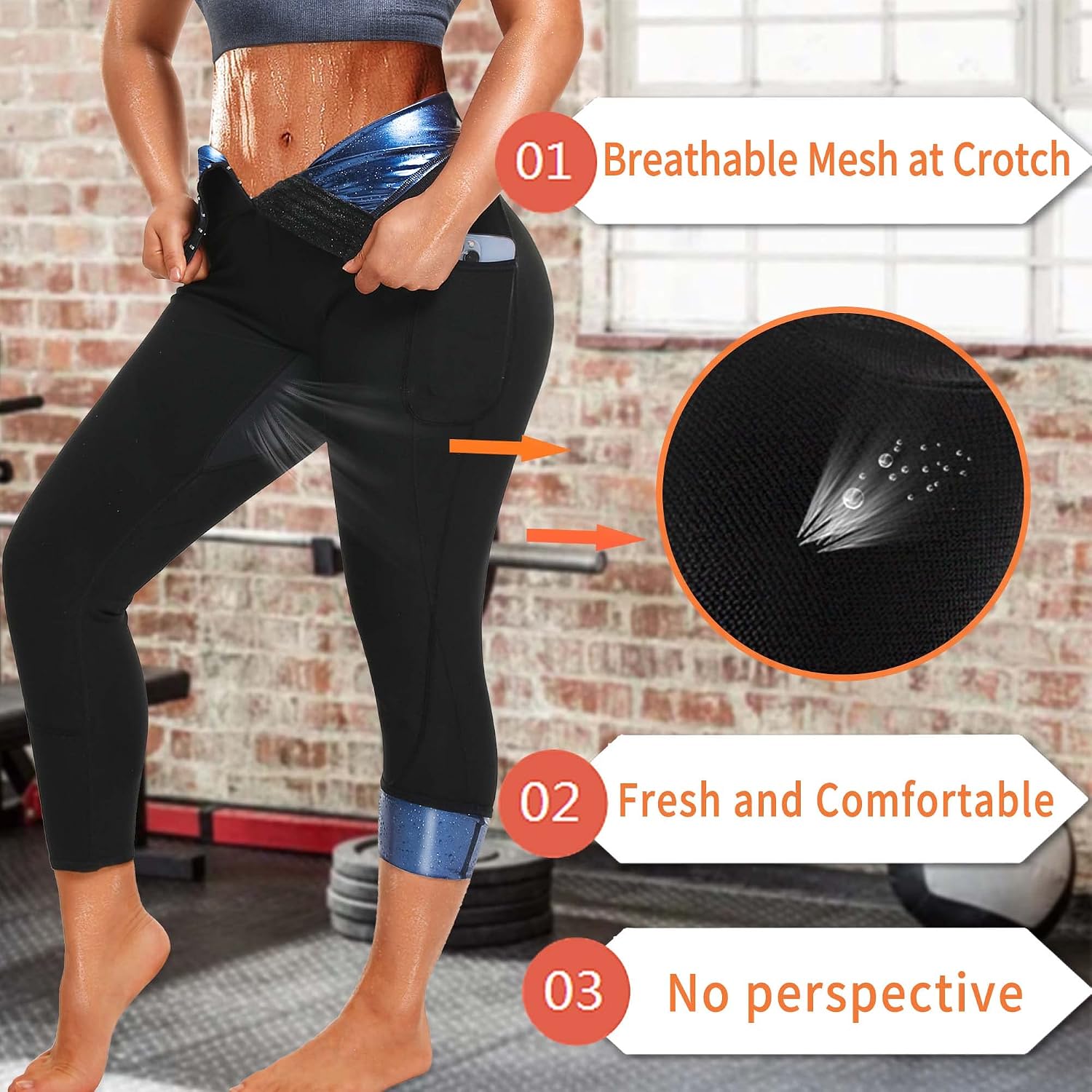 Sauna Pants for Women High Waist Sauna Sweat Leggings Workout | Breathable crotch mesh keep you dry while exercise,high waist buckle to adjust freely,heat gathering PU material