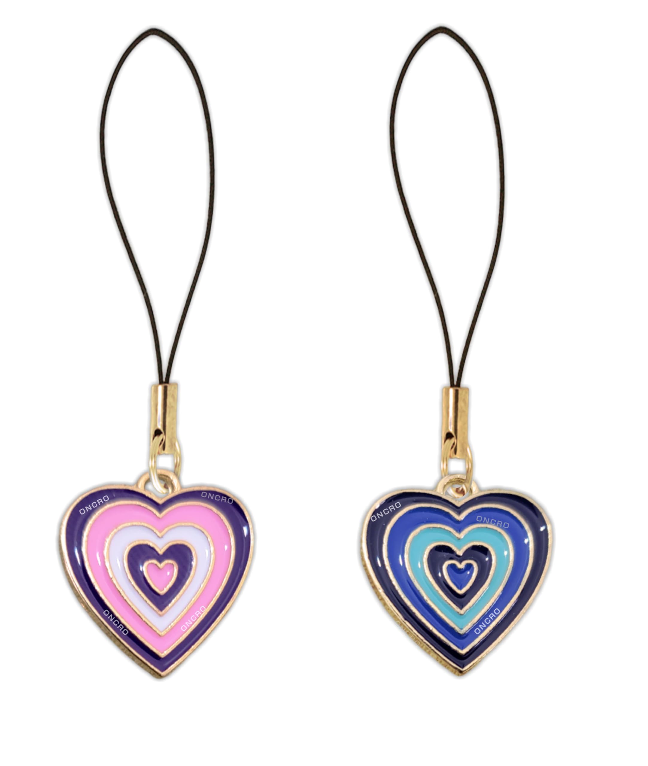 Pack of 2 Pink Blue Lucky spiral Heart shape pendant phone charms aesthetic for girls women backpack hanging keychain key ring gold accessories necklace bracelet clasp thread decor Smart combo-image-29