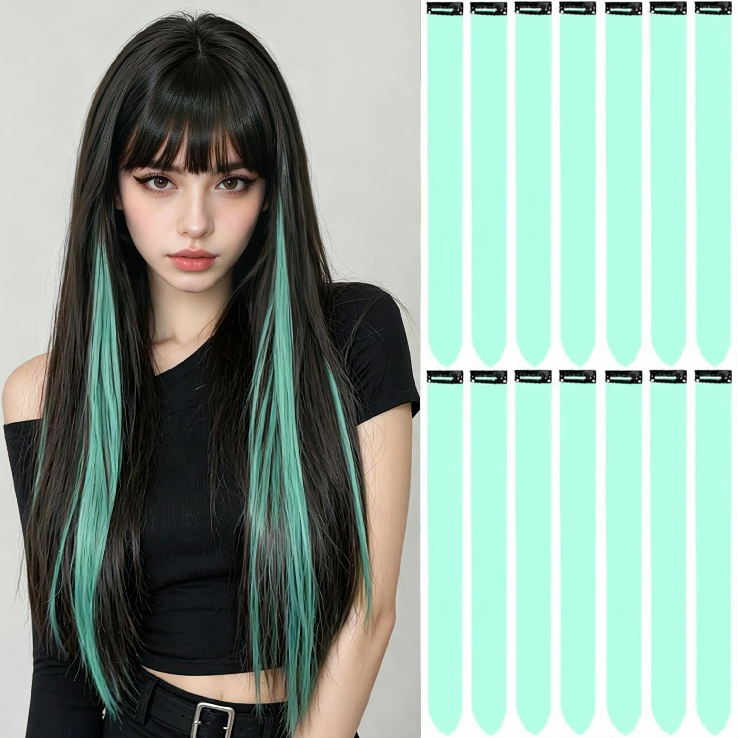 Amazon.com : LADYAMZ Colored Hair Extensions 14 PCS, 22 In Mint