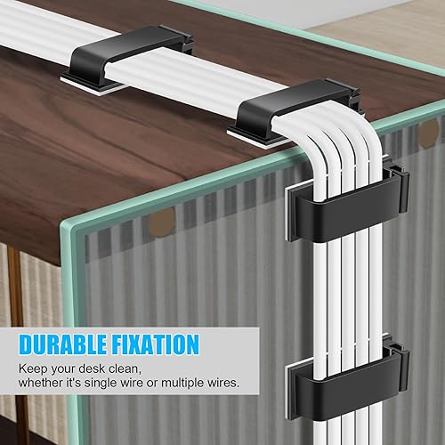 Miniatura 4 de XHF 50 PCS Clips de Cable Autoadhesivos (L) Negro, Clips de Alambre Gestión de Cables Organizador de Alambre Soporte de Cordón para Debajo del Negro