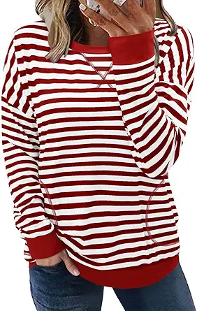 ONLYSHE Womens Crewneck Sweatshirt Casual Loose Fitting Tops Long Sleeve T Shirt