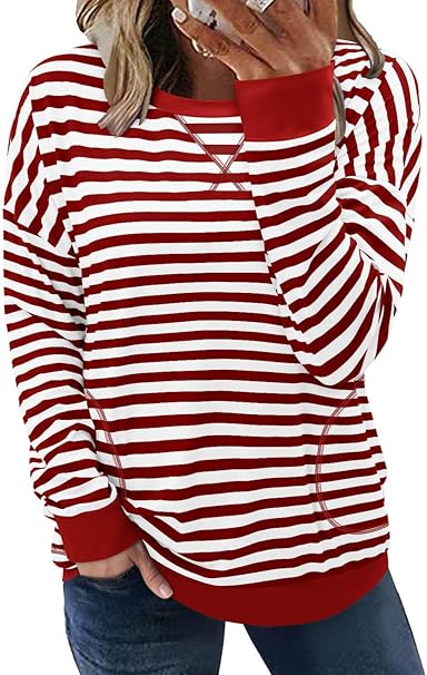 ONLYSHE Womens Crewneck Sweatshirt Casual Loose Fitting Tops Long Sleeve T Shirt