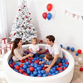 STARBOLO Soft Plastic Ball Pit Balls for Kids - 100pcs Shiny Red and Blue Colors for Baby & Toddler Ball Pits, Play Tents, Pool Water Toys, Parties, Photo Booth Props, Holiday Decor