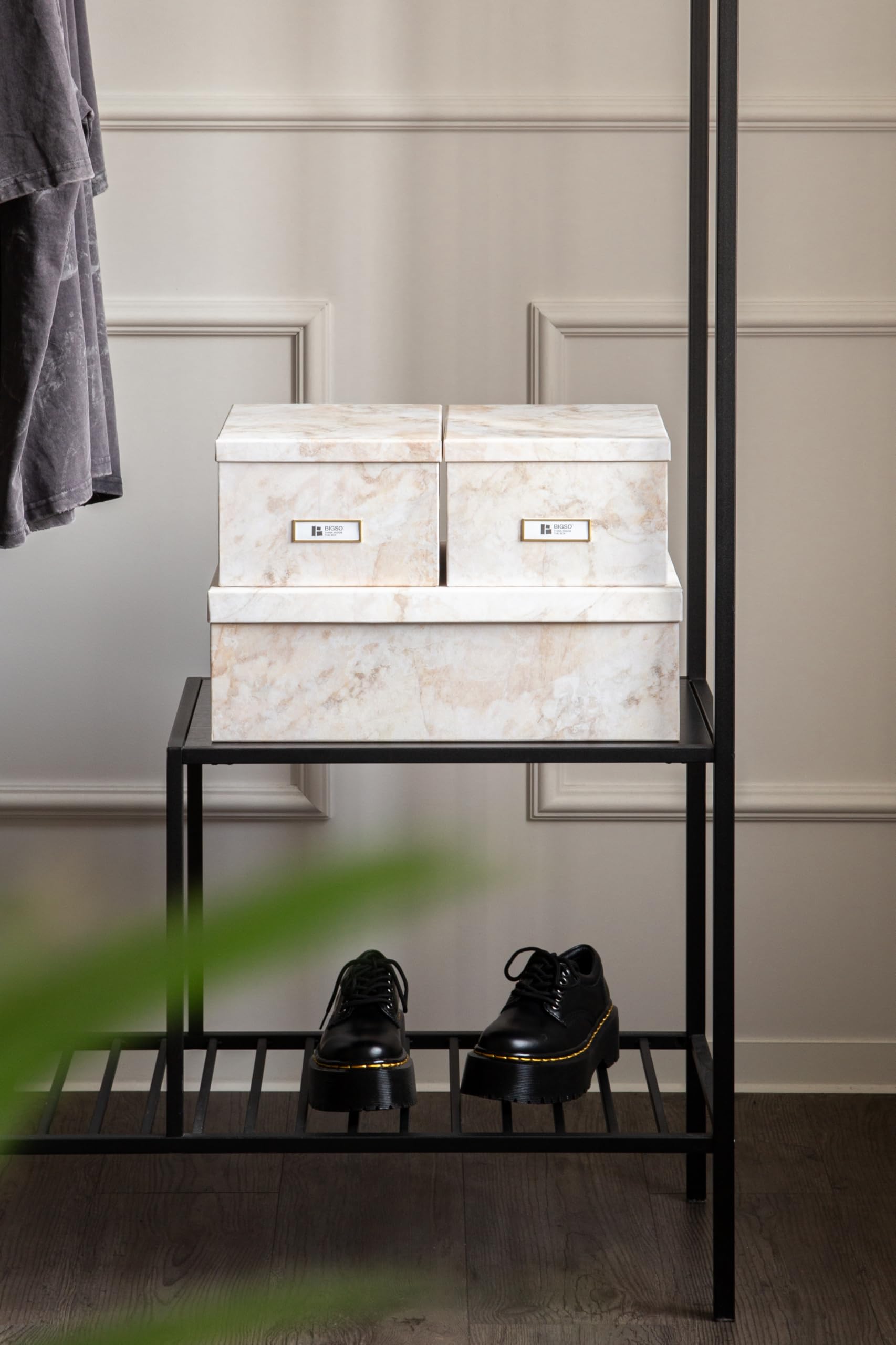 BIGSO INGE 3er-Set Aufbewahrungsboxen für das Schlaf-, Kinder-, Arbeits- oder Badezimmer – Ordnungsbox mit Deckel – Aufbewahrungskisten in Leinenoptik – beige