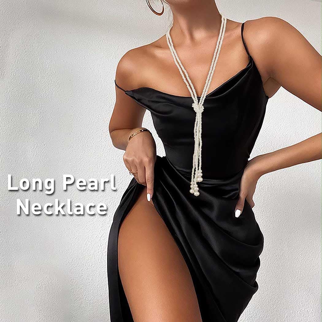 Pearl Necklace Long Pearls Strand Y Necklaces Layered Knot Neck Tie Necklace Trendy Necktie Costume Jewelry White Beaded Necklaces for women