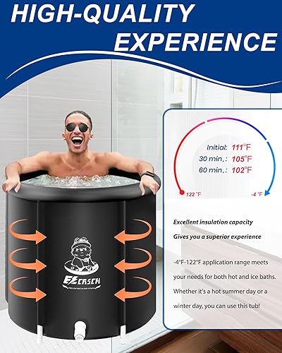 Miniatura 2 de Ezcasch Bañera de hielo inflable grande de 105 galones, barril de hielo portátil de plástico para exteriores, con cubierta para atletas, adultos,