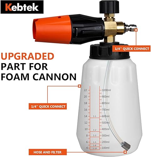 Miniatura 6 de Kebtek Cañón de espuma con pistola de lavado a presión de 5200 PSI, pistola de lavado de latón resistente con kit de cañón de espuma de nieve,